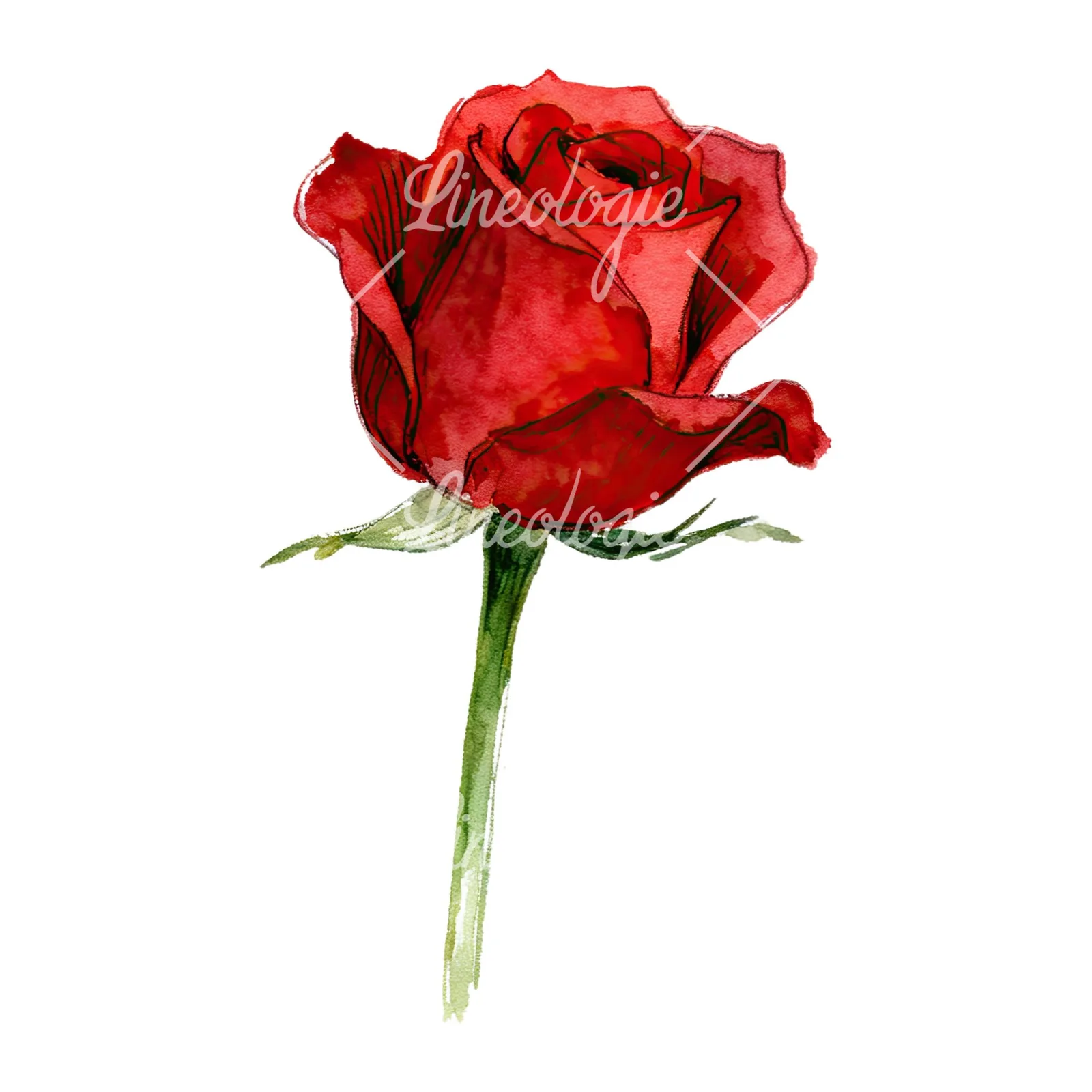 Watercolor red rose clipart 4 of 9 on a white background (JPG)