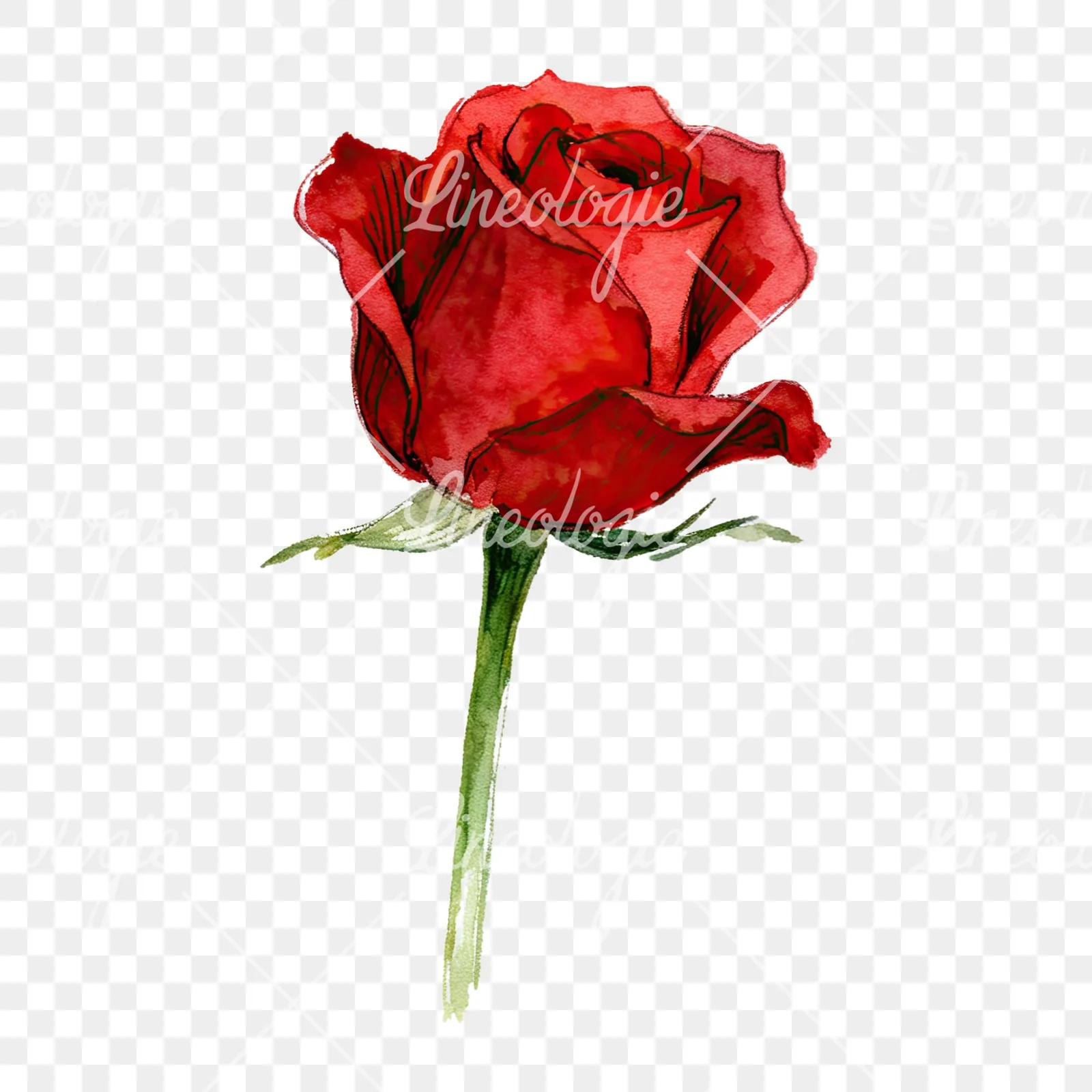 Watercolor red rose clipart 4 of 9 on a transparent background (PNG)