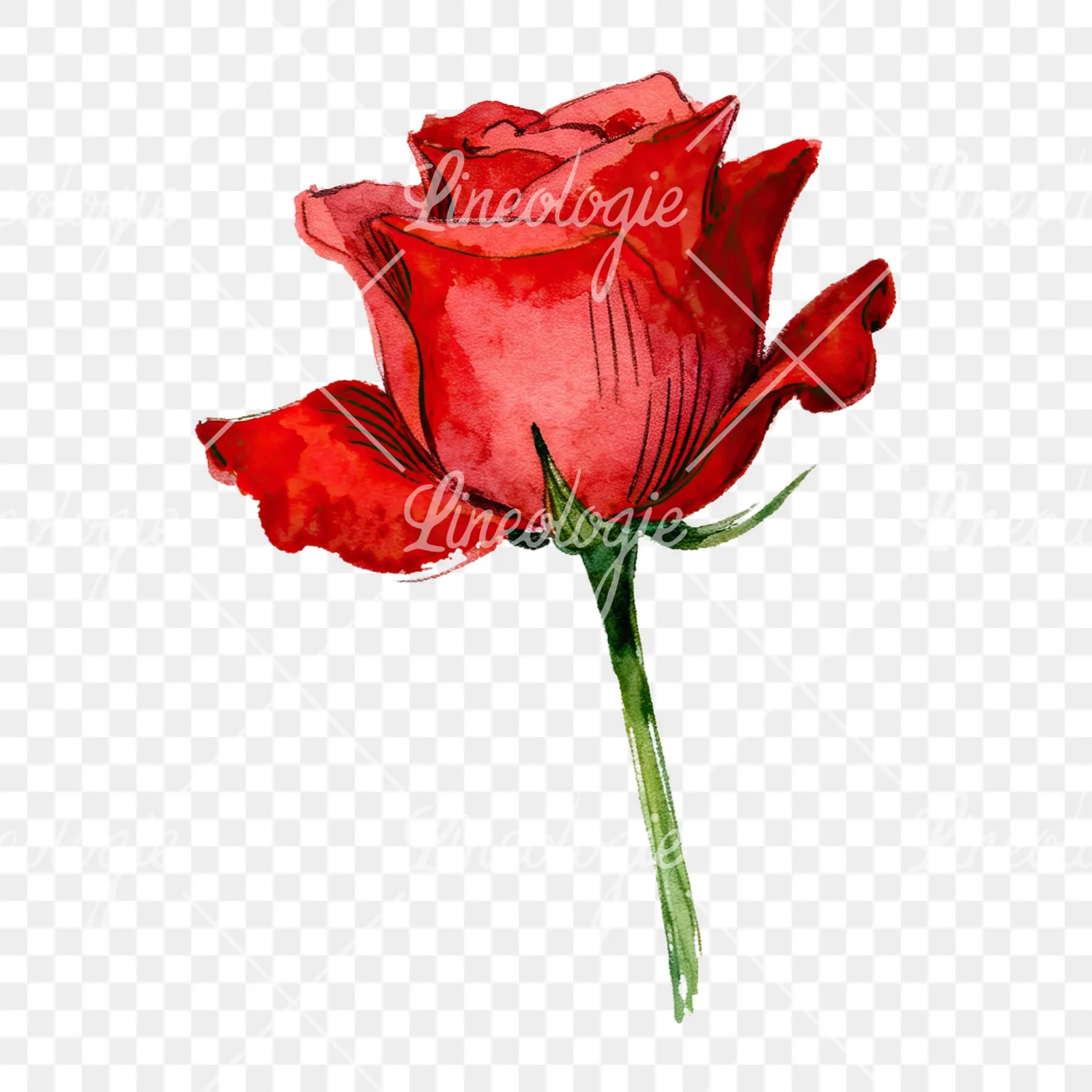 Watercolor red rose clipart 6 of 9 on a transparent background (PNG)
