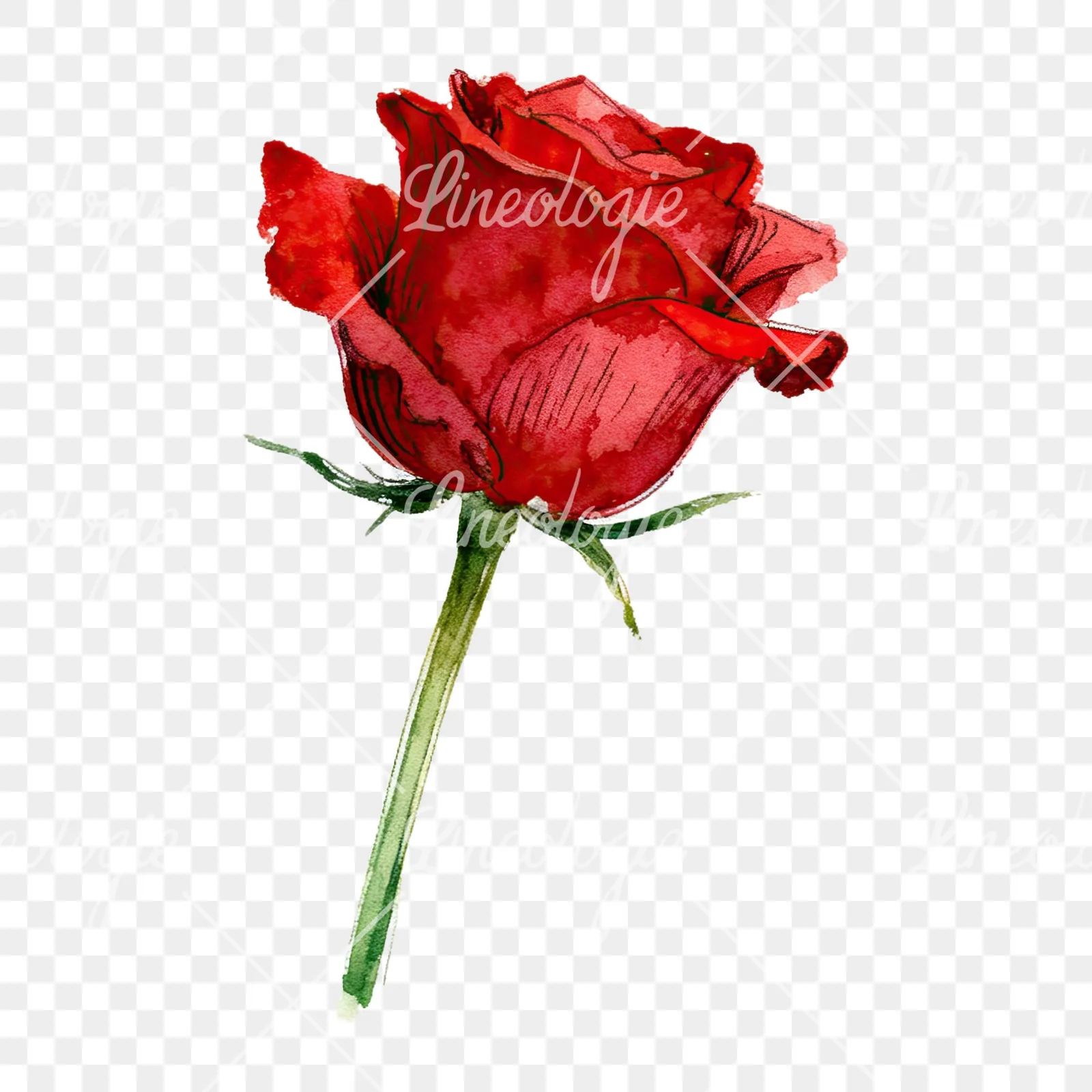 Watercolor red rose clipart 7 of 9 on a transparent background (PNG)