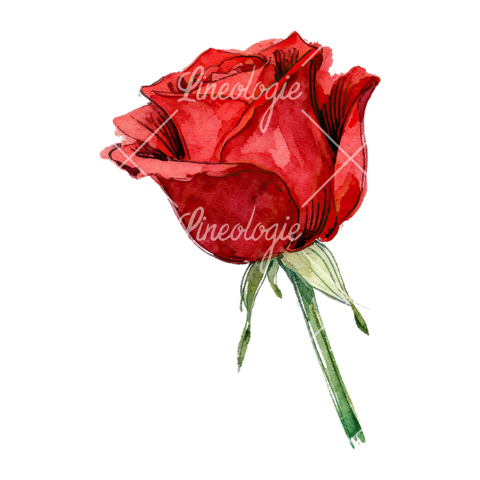 Watercolor red rose clipart 9 of 9 on a white background (JPG)