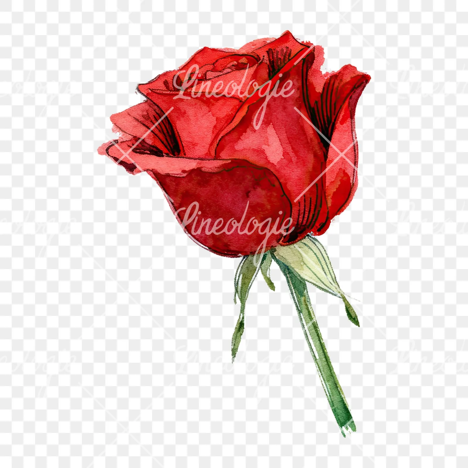 Watercolor red rose clipart 9 of 9 on a transparent background (PNG)