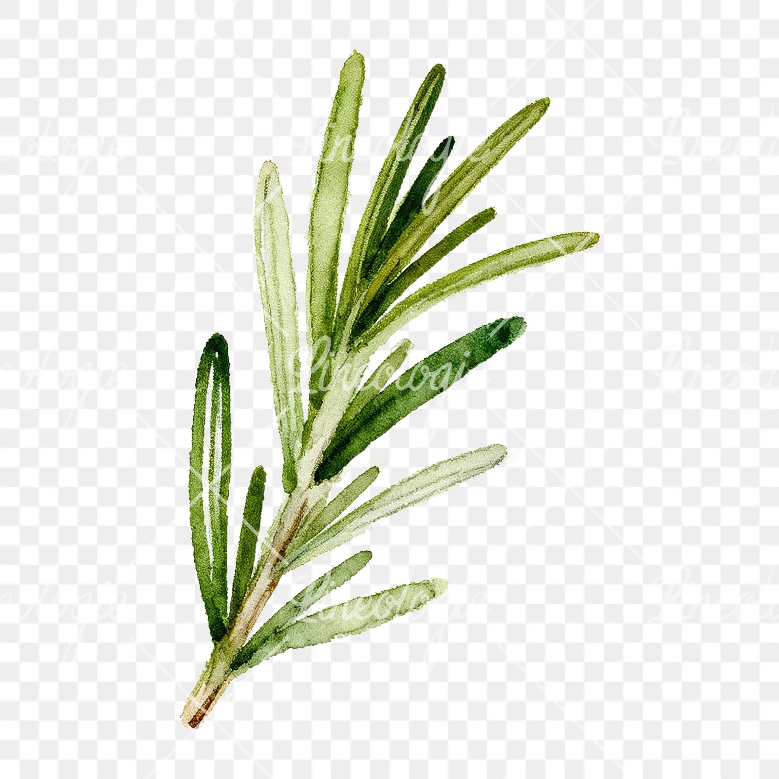 Watercolor rosemary sprigs leaves branch clipart 1 of 9 on a transparent background (PNG)