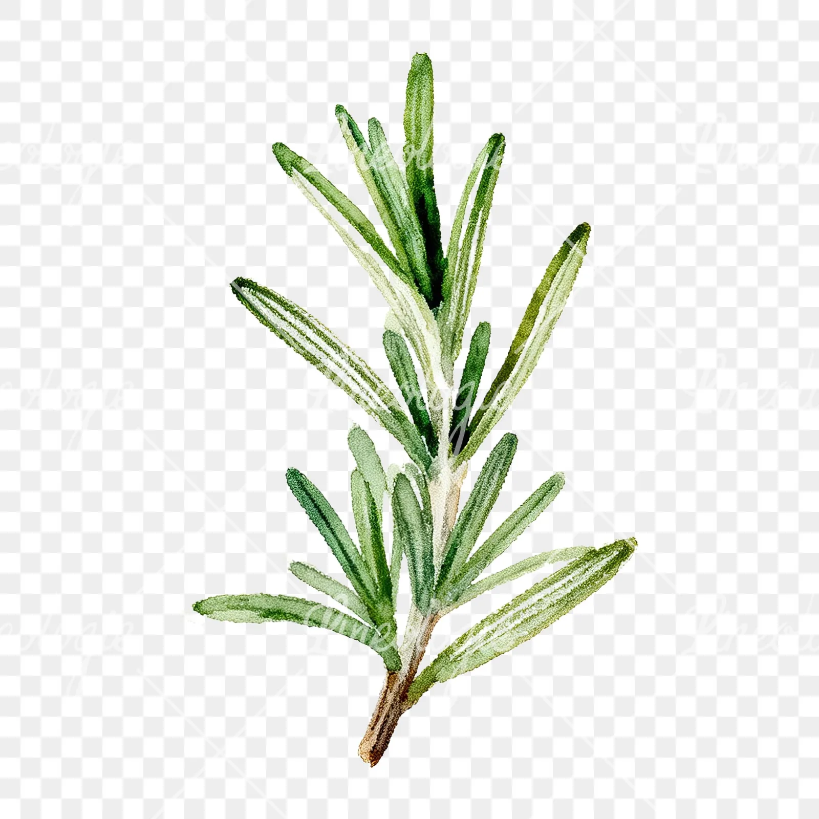 Watercolor rosemary sprigs leaves branch clipart 8 of 9 on a transparent background (PNG)