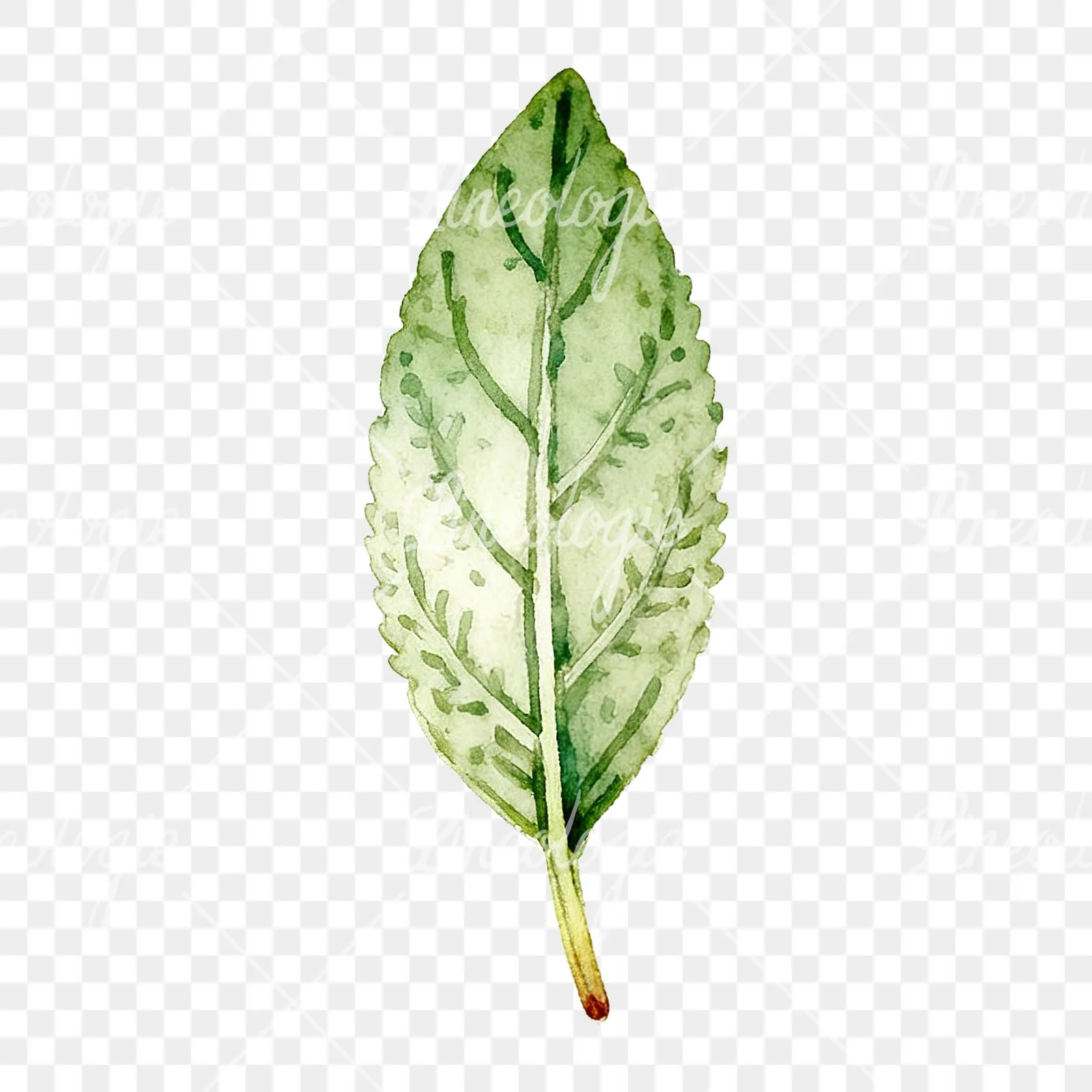 Watercolor speckled sage leaf clipart 5 of 9 on a transparent background (PNG)
