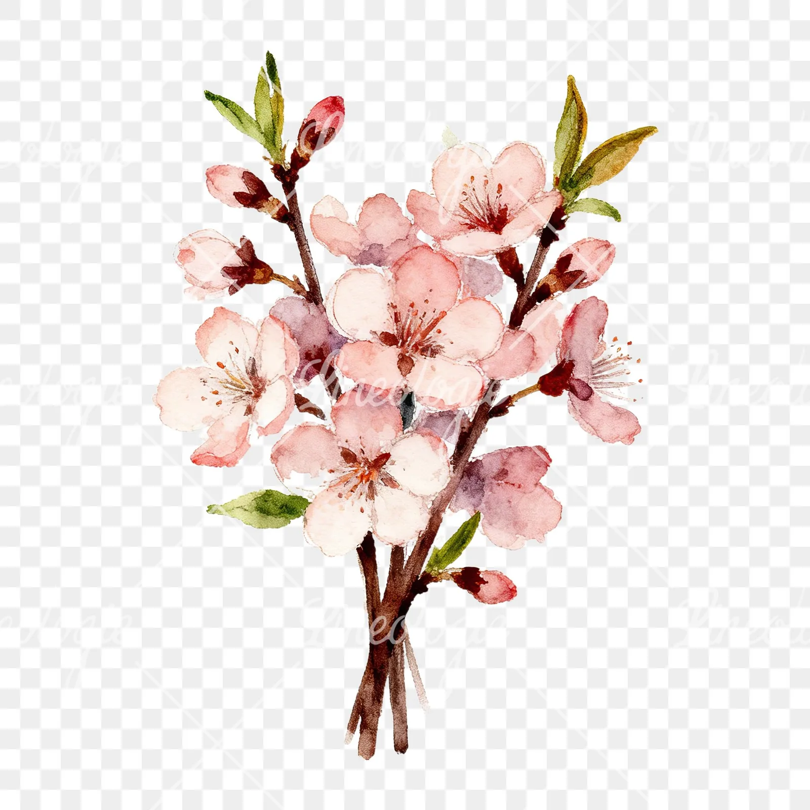 Watercolor spring blossom bouquet clipart 1 of 9 on a transparent background (PNG)