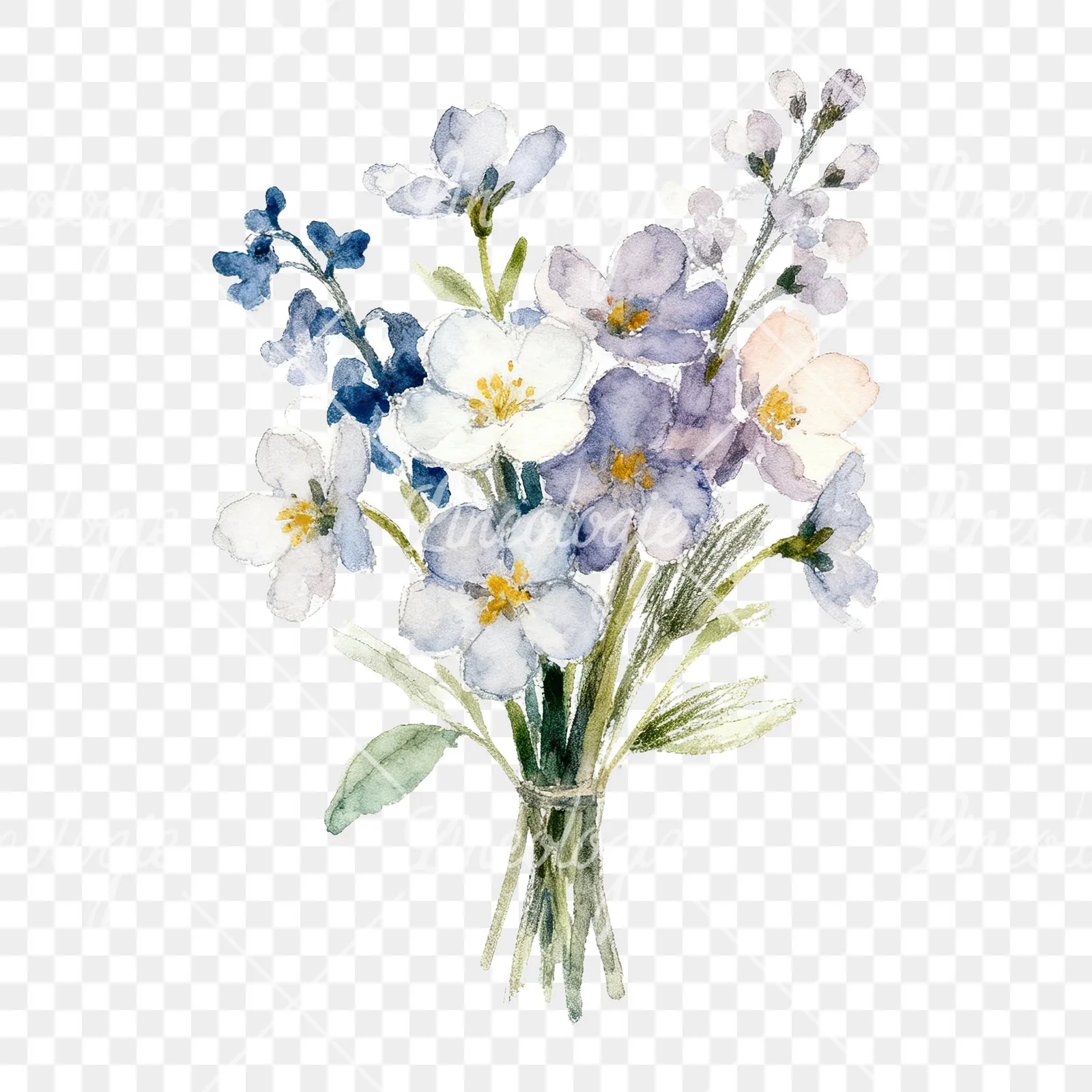 Watercolor spring blossom bouquet clipart 2 of 9 on a transparent background (PNG)