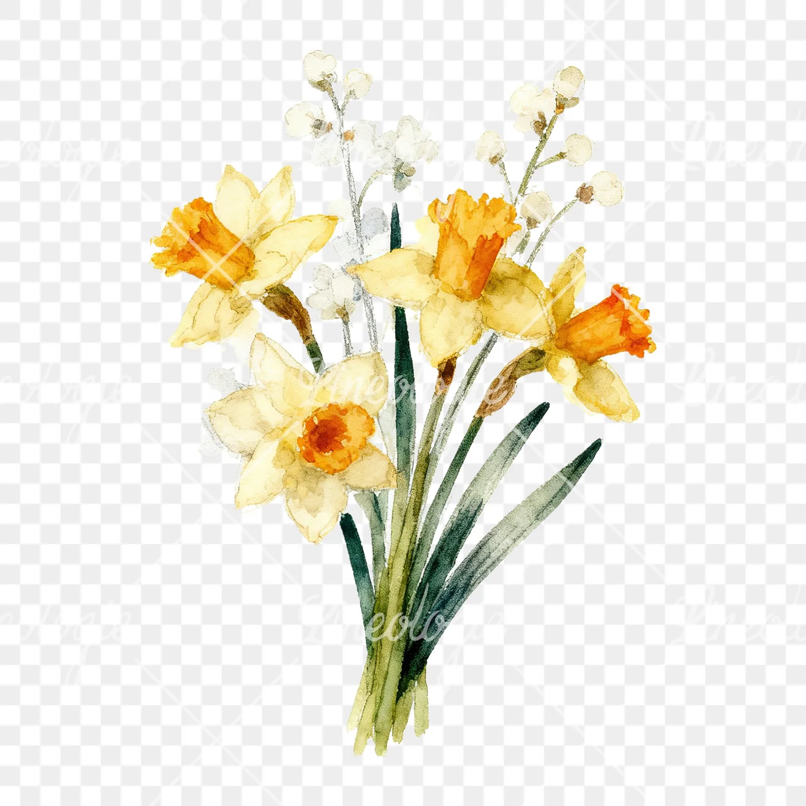 Watercolor spring blossom bouquet clipart 3 of 9 on a transparent background (PNG)