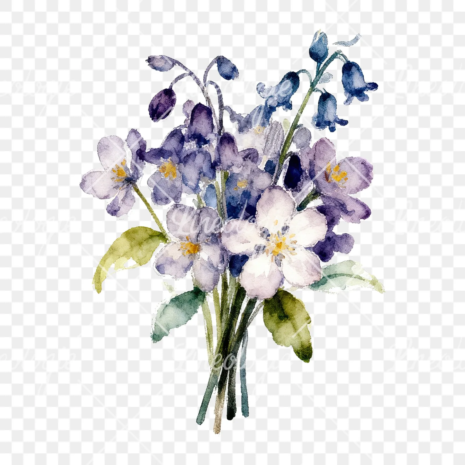 Watercolor spring blossom bouquet clipart 5 of 9 on a transparent background (PNG)