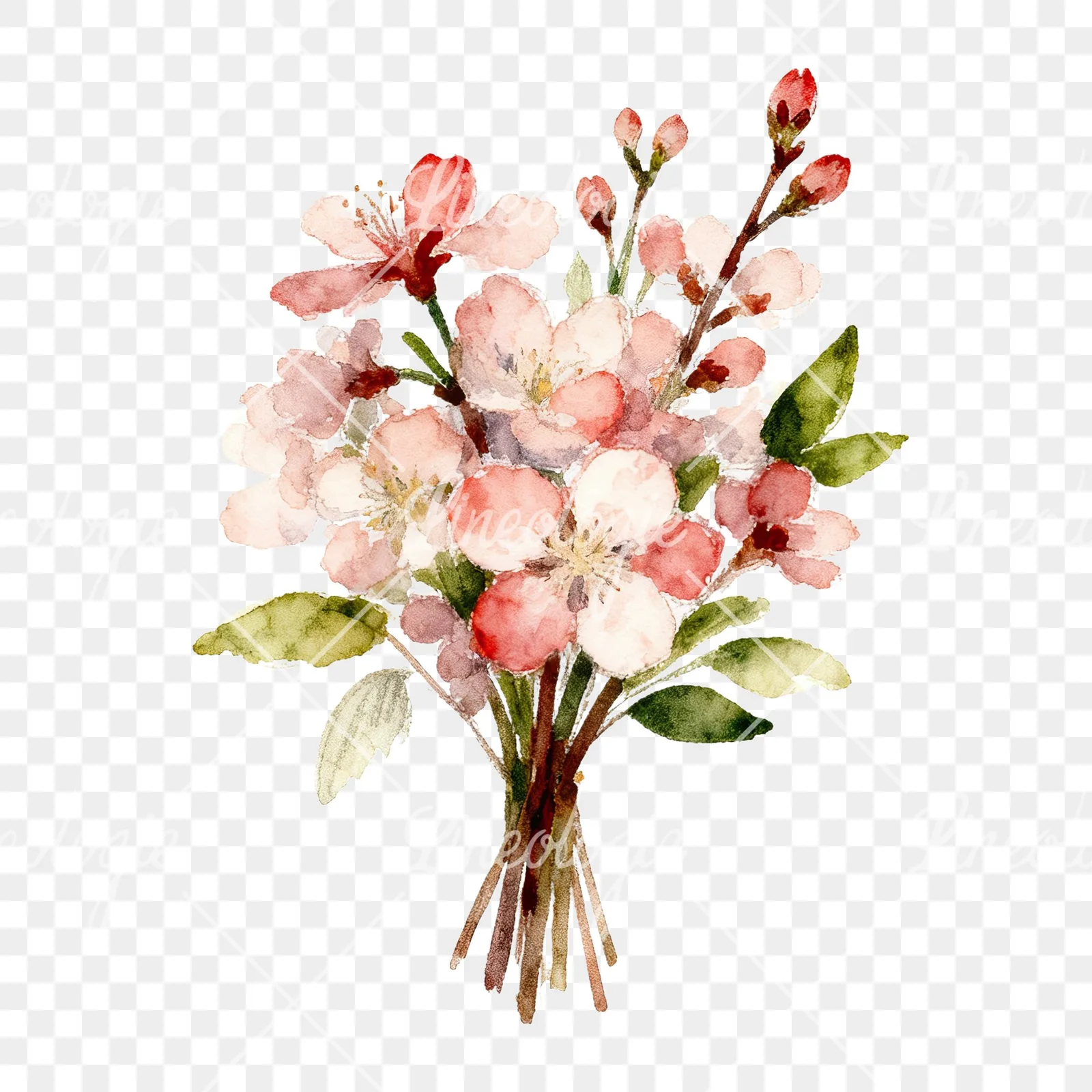 Watercolor spring blossom bouquet clipart 6 of 9 on a transparent background (PNG)