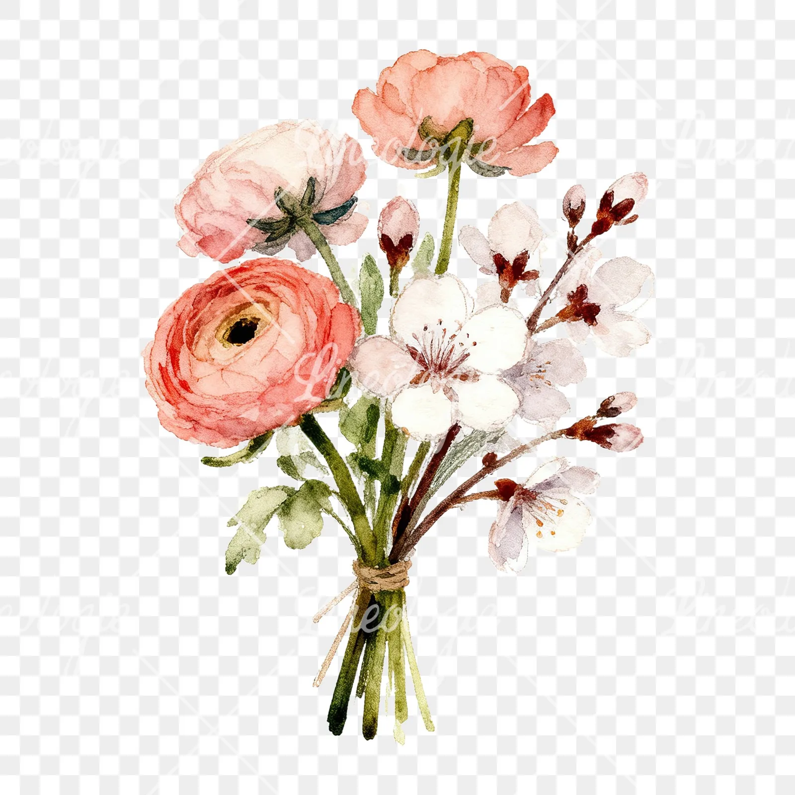 Watercolor spring blossom bouquet clipart 7 of 9 on a transparent background (PNG)