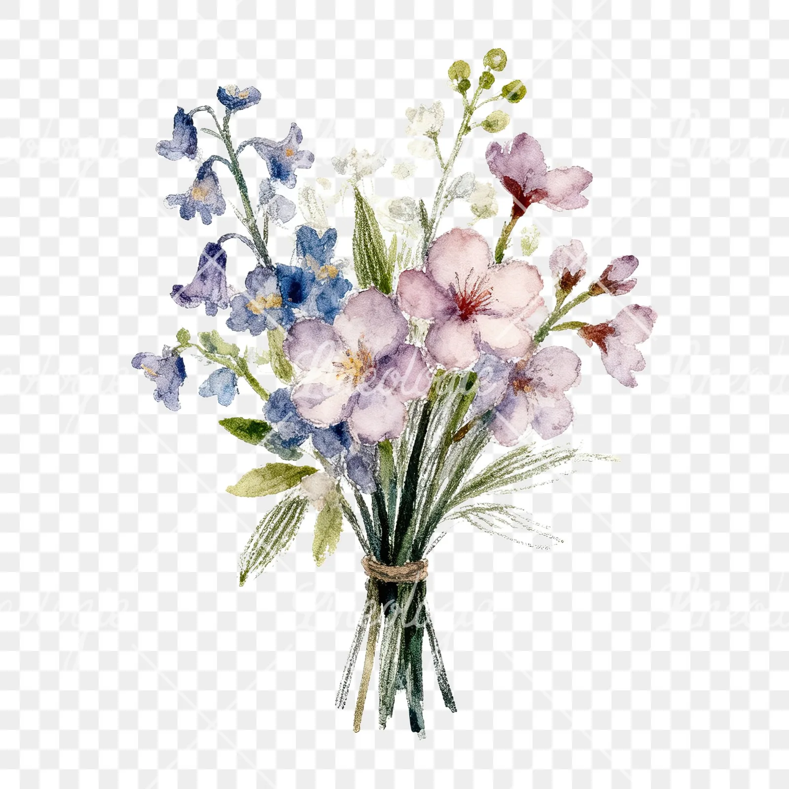 Watercolor spring blossom bouquet clipart 8 of 9 on a transparent background (PNG)