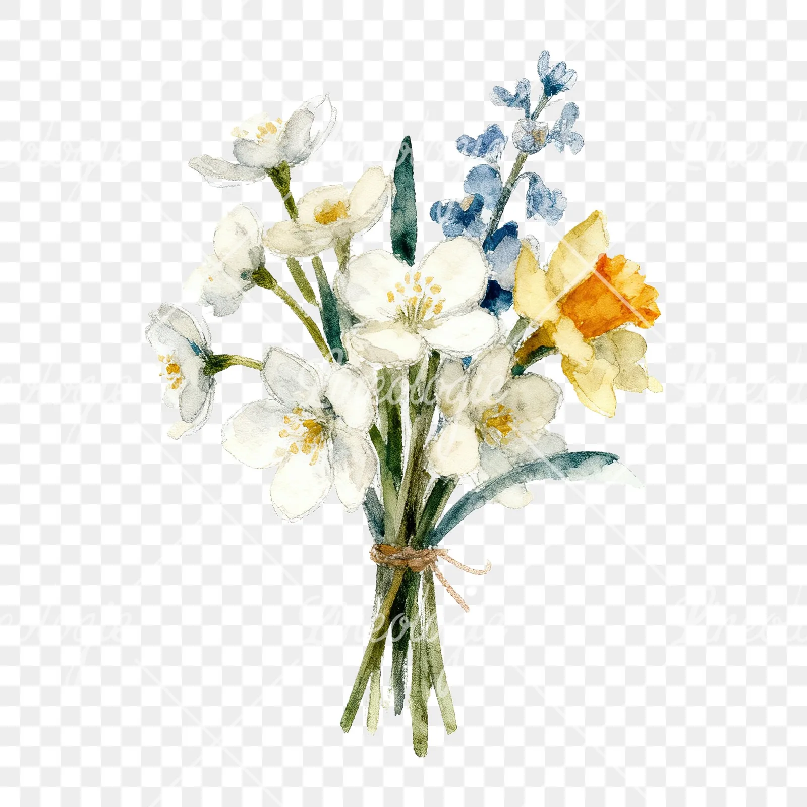 Watercolor spring blossom bouquet clipart 9 of 9 on a transparent background (PNG)