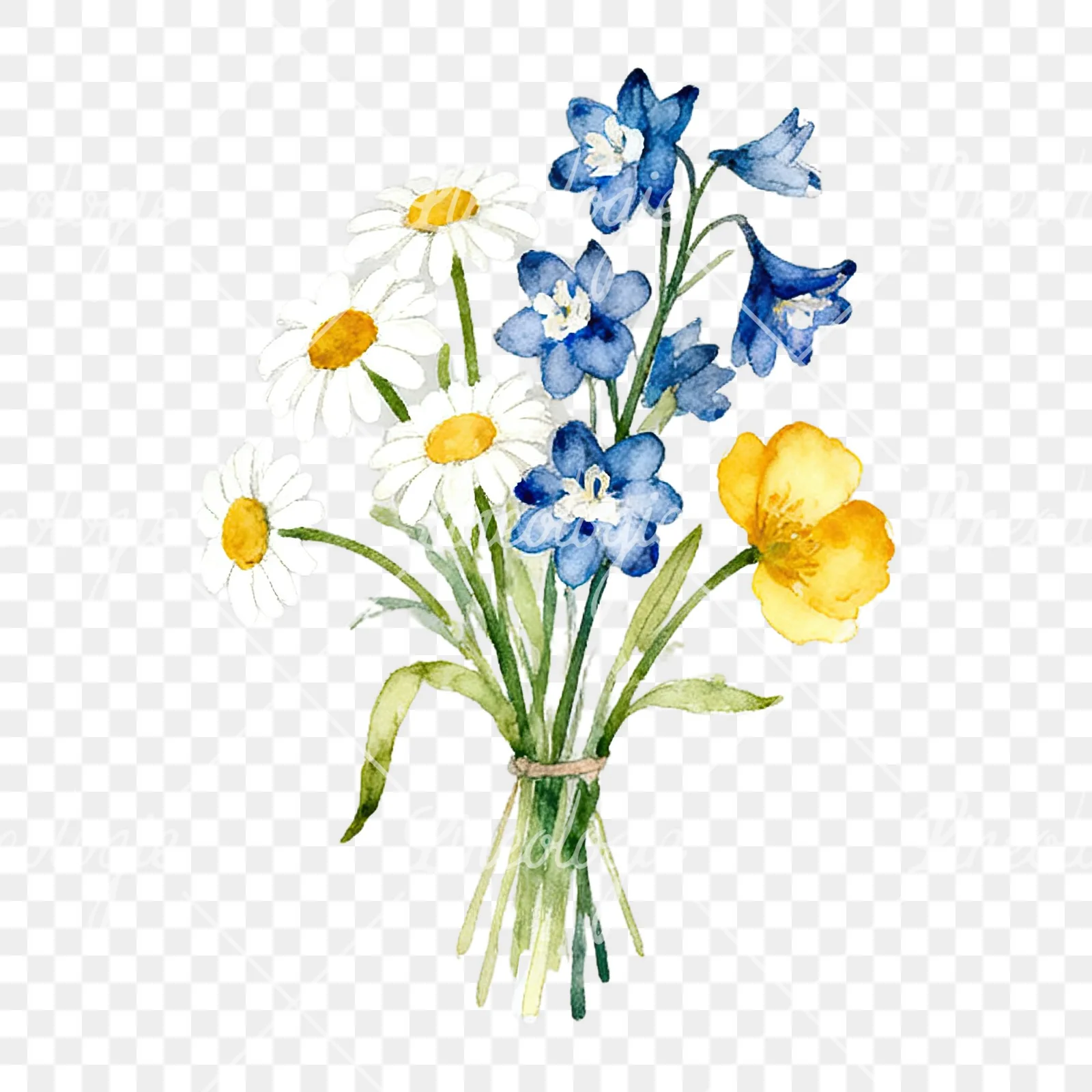 Watercolor summer meadow flower bouquet clipart 6 of 9 on a transparent background (PNG)