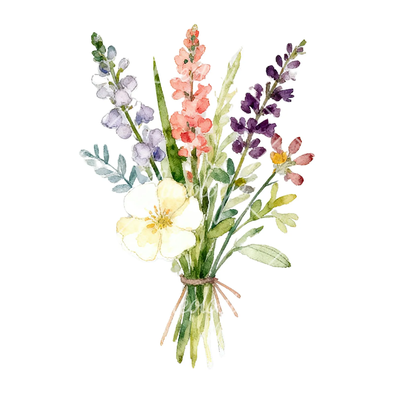 Watercolor summer meadow flower bouquet clipart 9 of 9 on a white background (JPG)