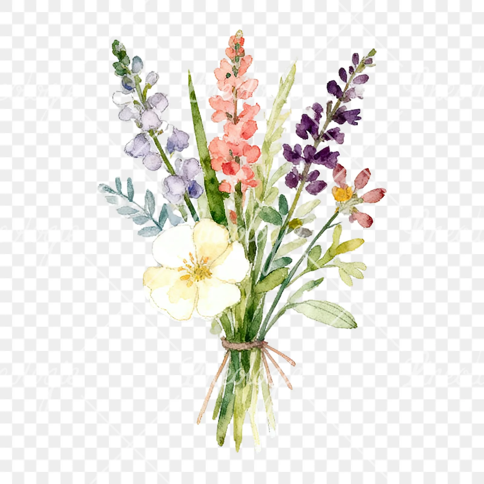 Watercolor summer meadow flower bouquet clipart 9 of 9 on a transparent background (PNG)