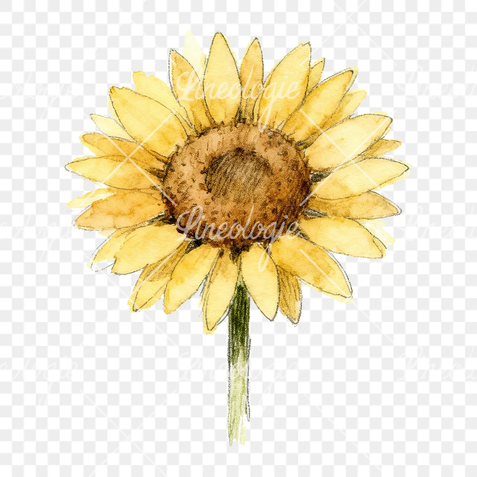 Watercolor single sunflower clipart 2 of 9 on a transparent background (PNG)