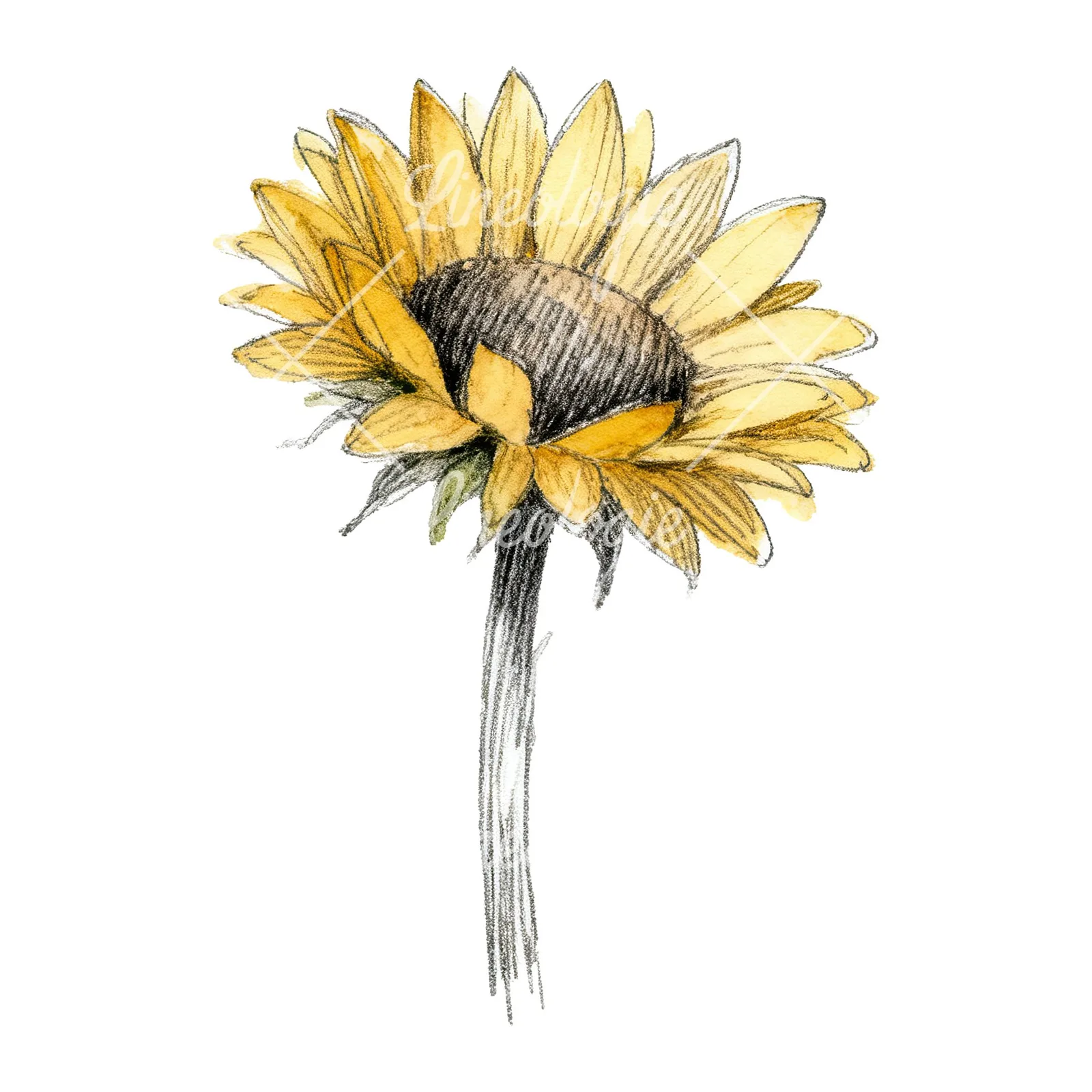 Watercolor single sunflower clipart 9 of 9 on a white background (JPG)