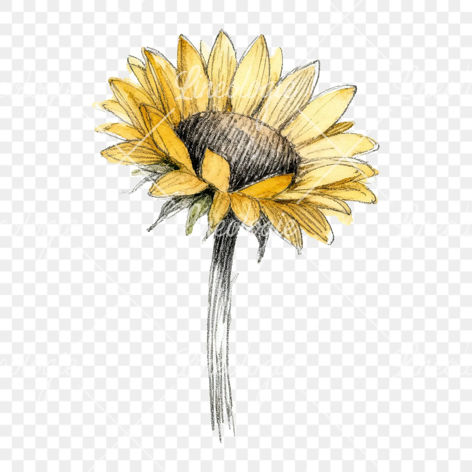 Watercolor single sunflower clipart 9 of 9 on a transparent background (PNG)