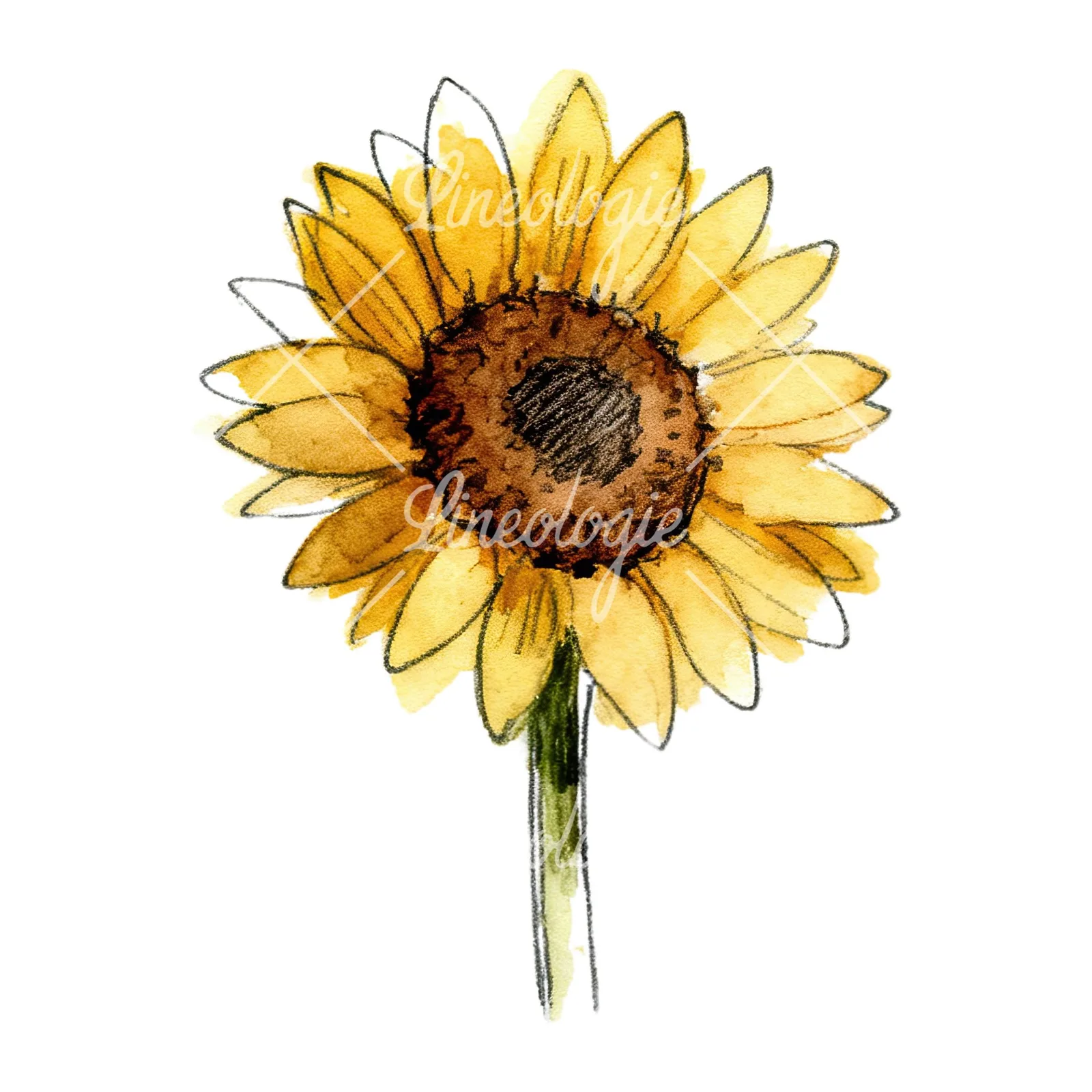 Watercolor sunflower flower clipart 1 of 9 on a white background (JPG)