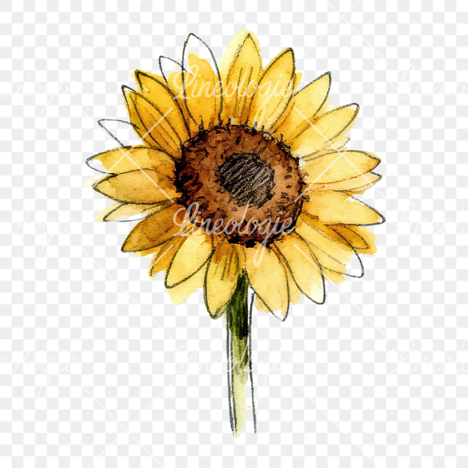 Watercolor sunflower flower clipart 1 of 9 on a transparent background (PNG)