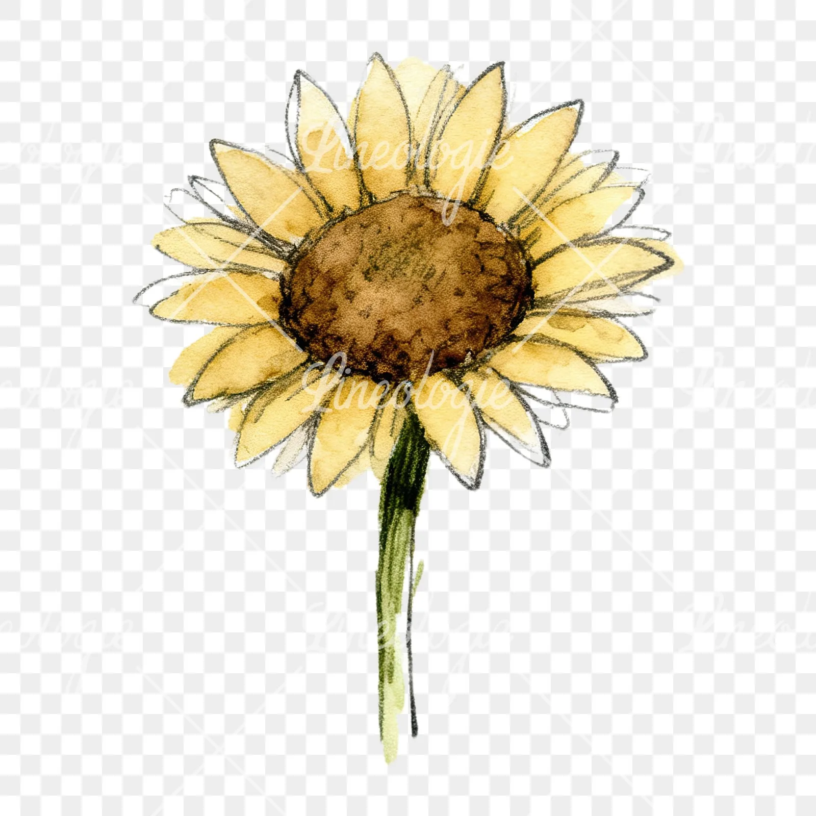 Watercolor sunflower flower clipart 2 of 9 on a transparent background (PNG)