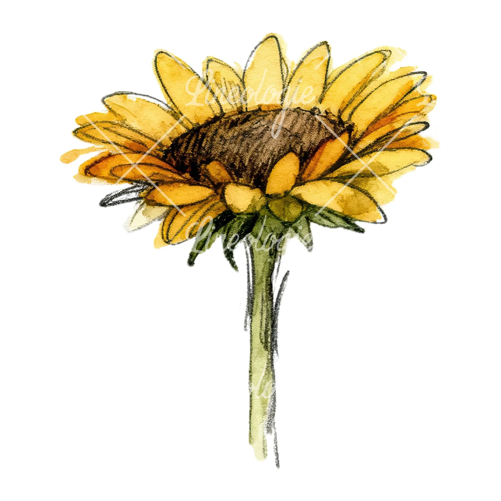 Watercolor sunflower flower clipart 3 of 9 on a white background (JPG)