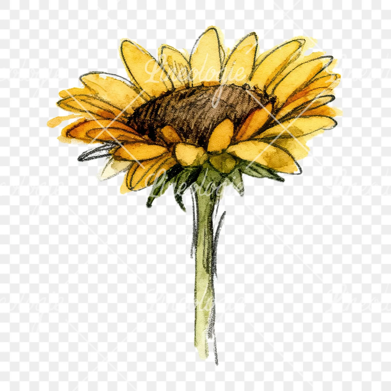 Watercolor sunflower flower clipart 3 of 9 on a transparent background (PNG)