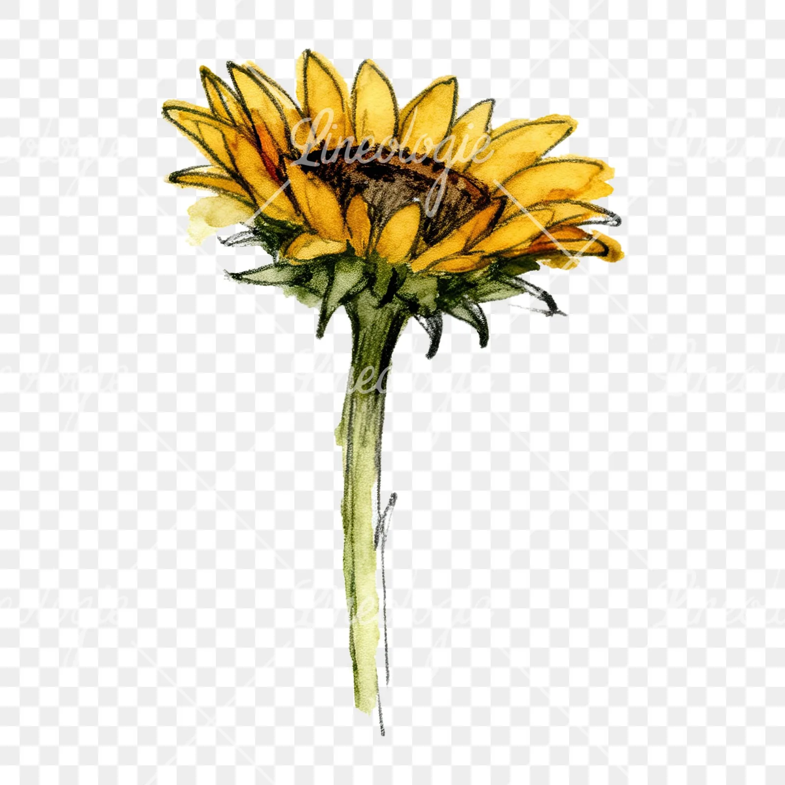 Watercolor sunflower flower clipart 4 of 9 on a transparent background (PNG)