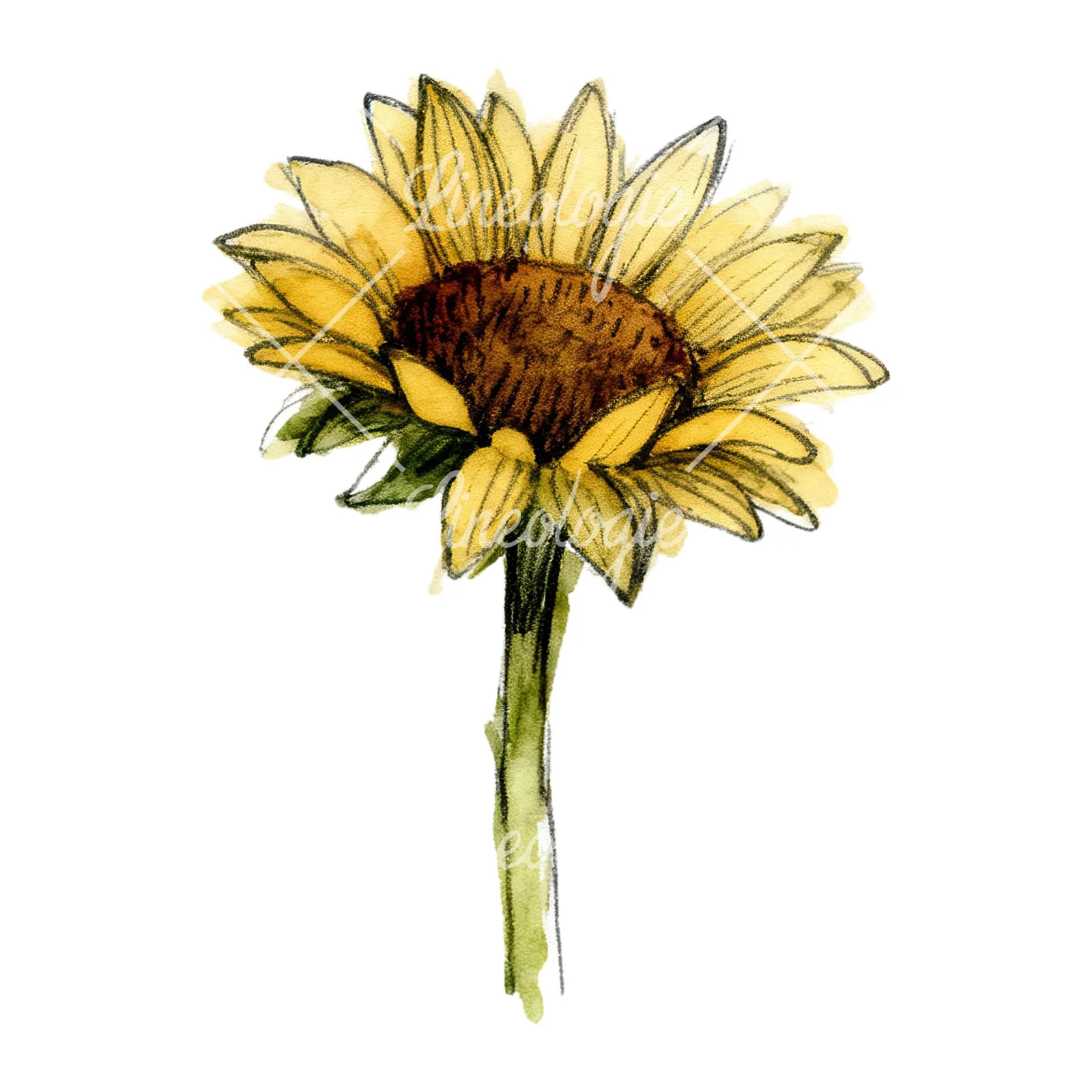 Watercolor sunflower flower clipart 5 of 9 on a white background (JPG)