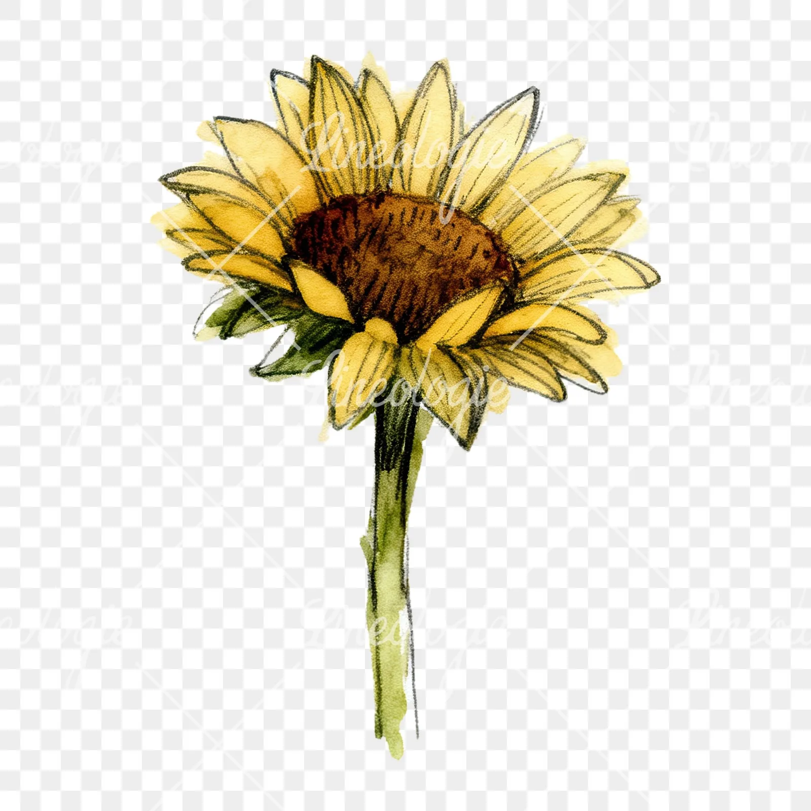 Watercolor sunflower flower clipart 5 of 9 on a transparent background (PNG)