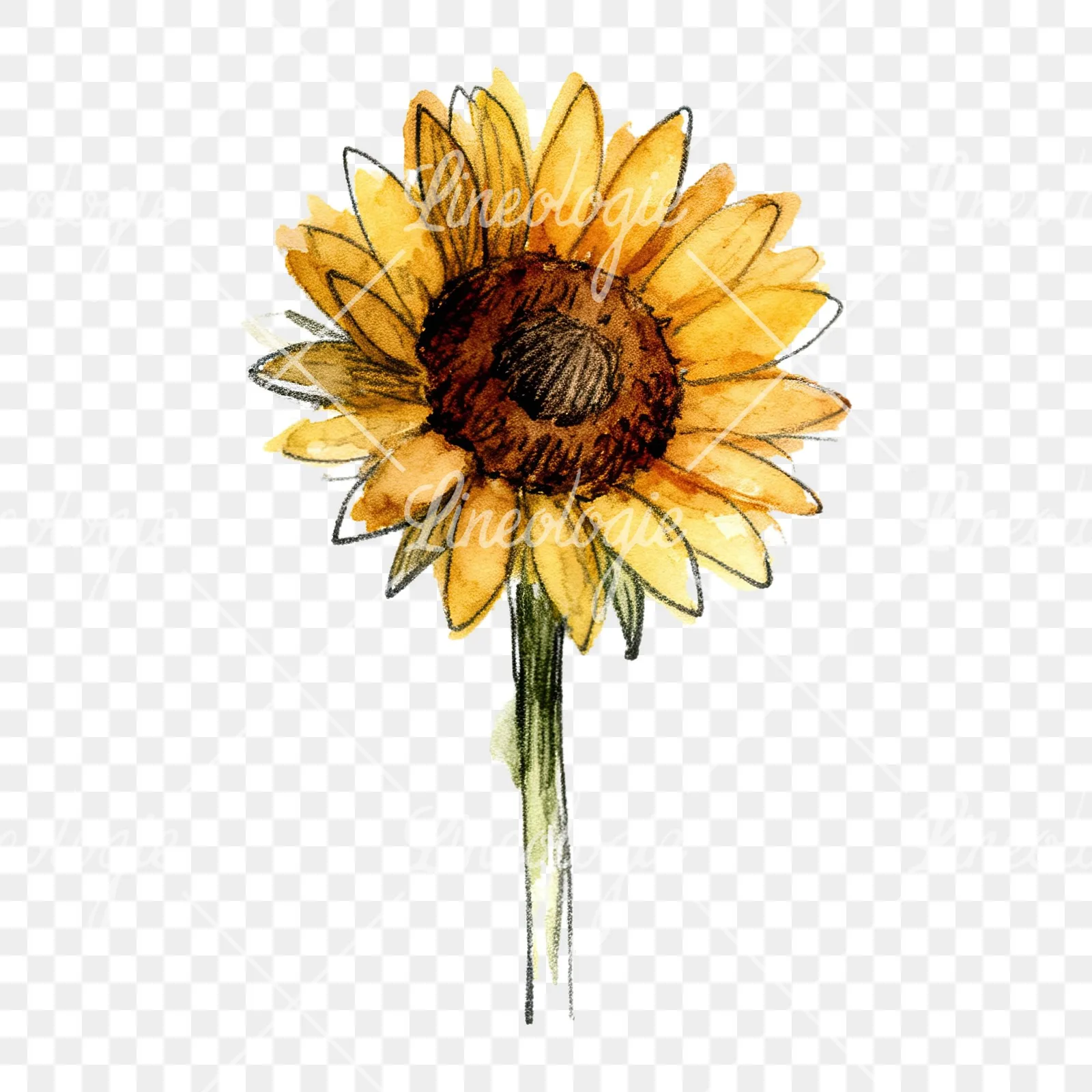 Watercolor sunflower flower clipart 7 of 9 on a transparent background (PNG)