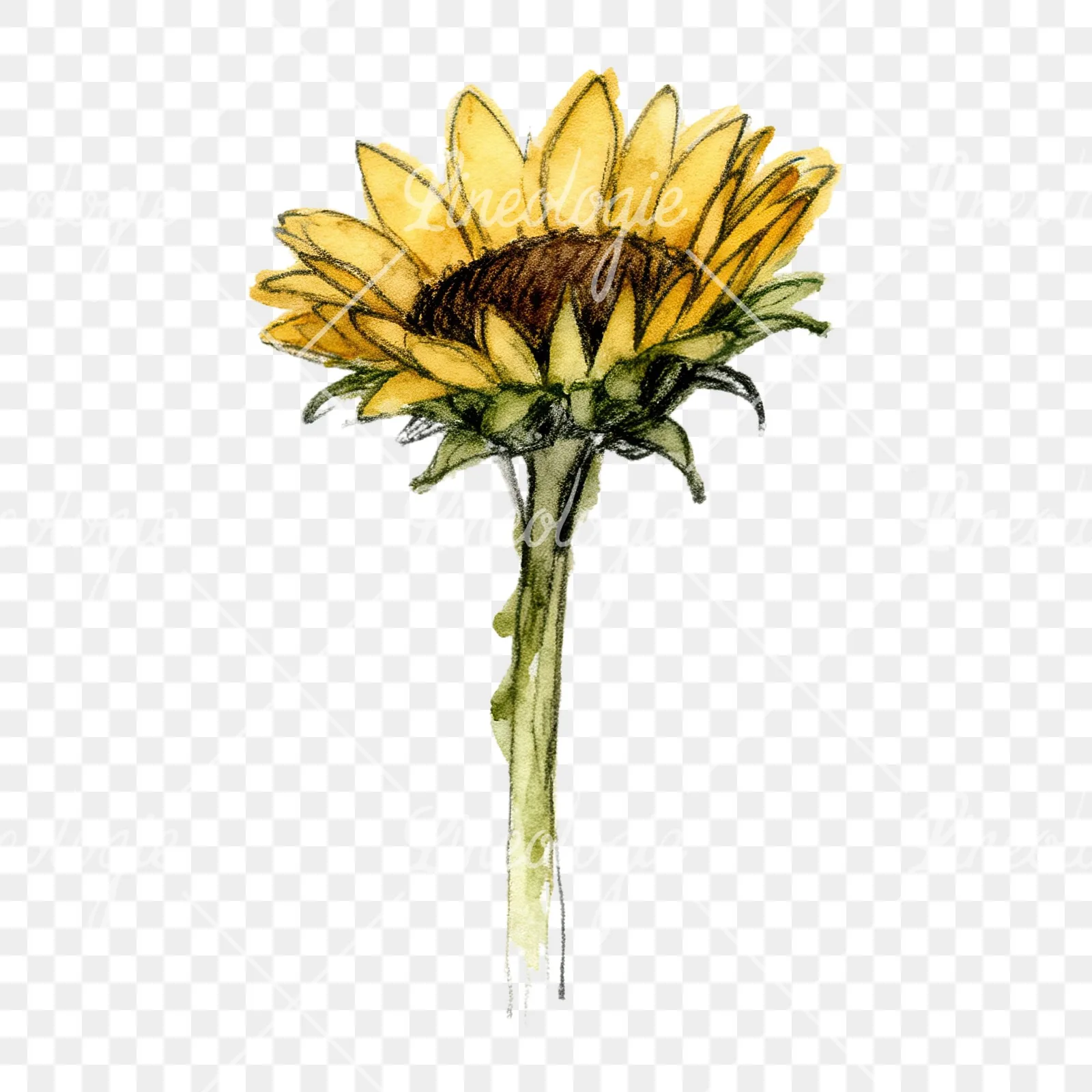 Watercolor sunflower flower clipart 9 of 9 on a transparent background (PNG)