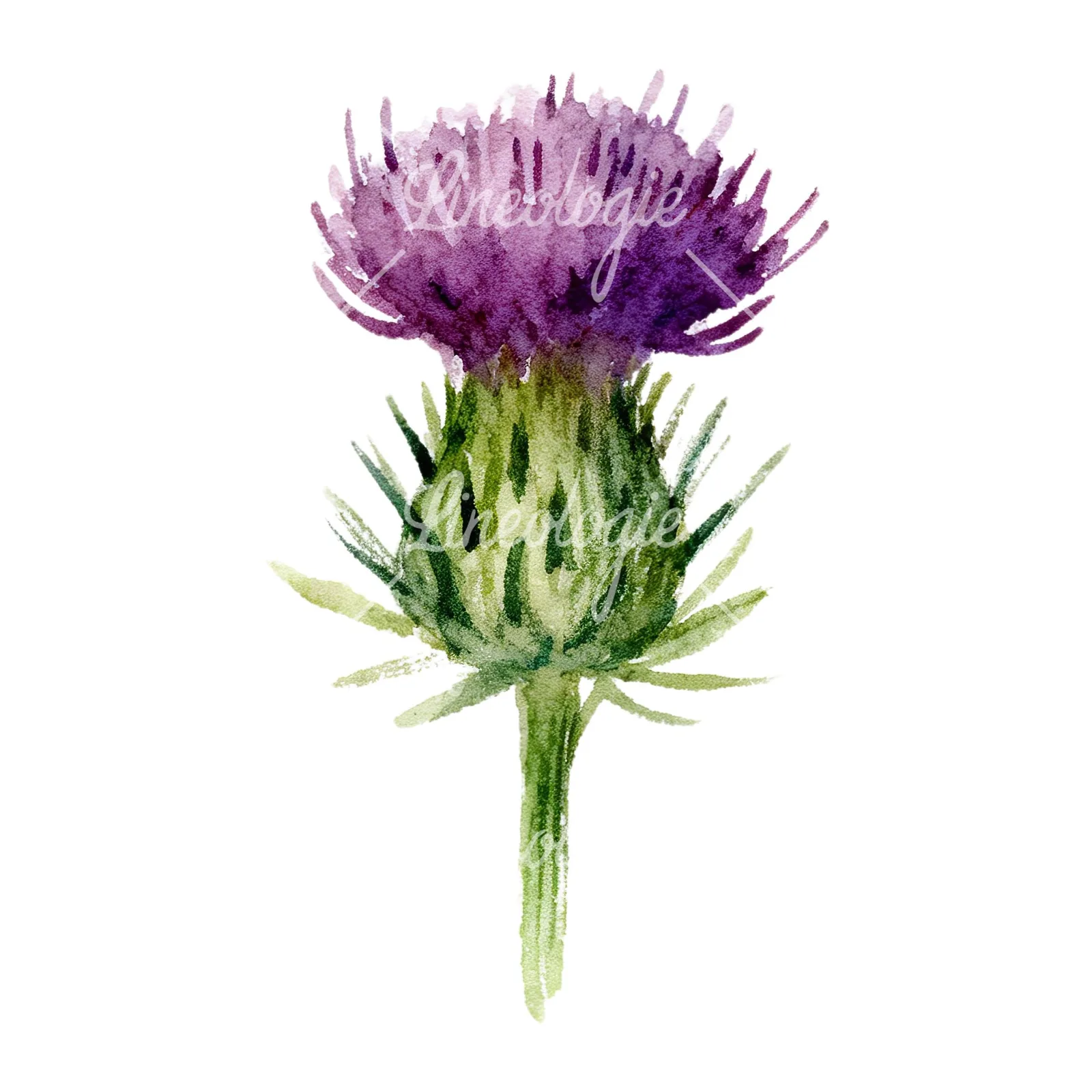 Watercolor purple thistle flower clipart 1 of 9 on a white background (JPG)