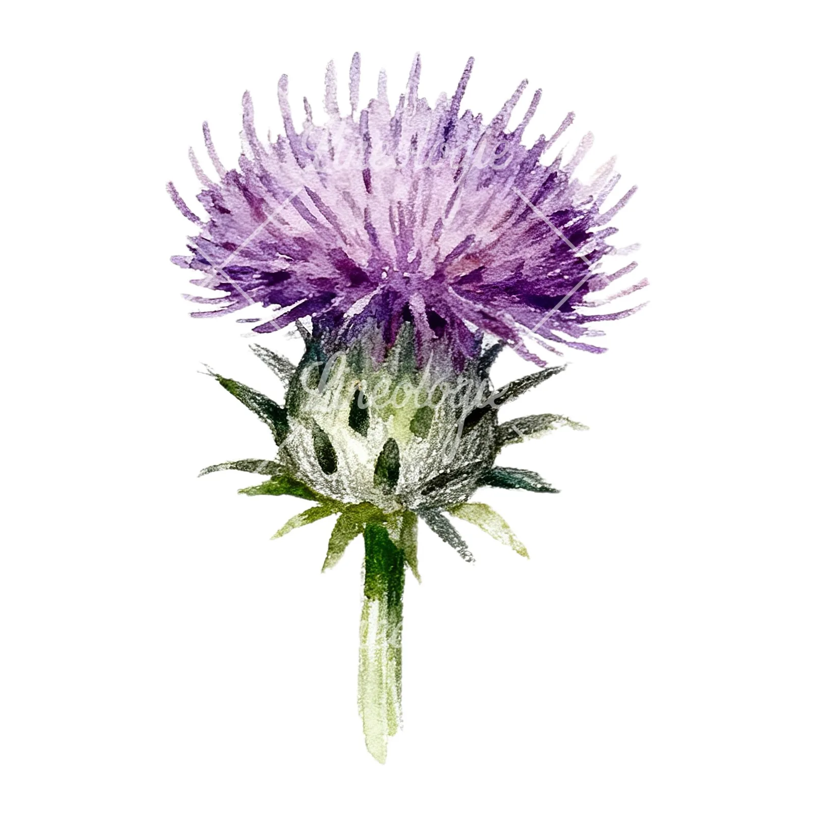 Watercolor thistle waterflower clipart 4 of 9 on a white background (JPG)