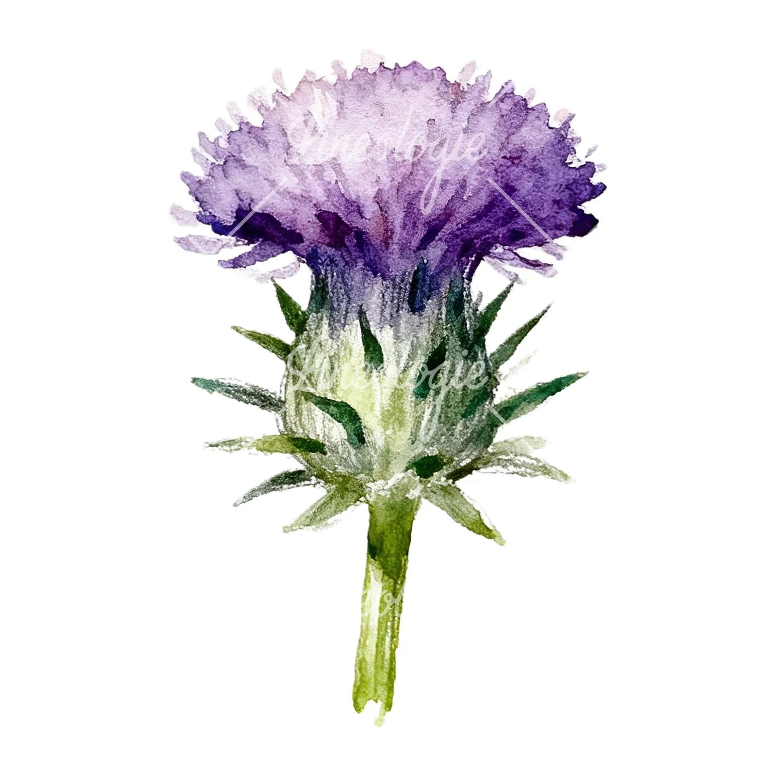 Watercolor thistle waterflower clipart 9 of 9 on a white background (JPG)