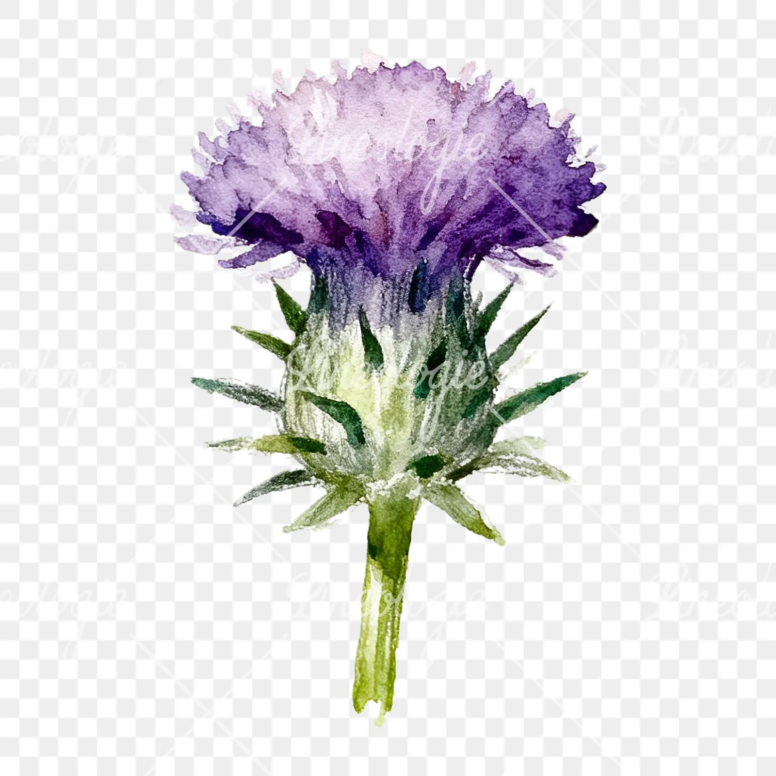 Watercolor thistle waterflower clipart 9 of 9 on a transparent background (PNG)