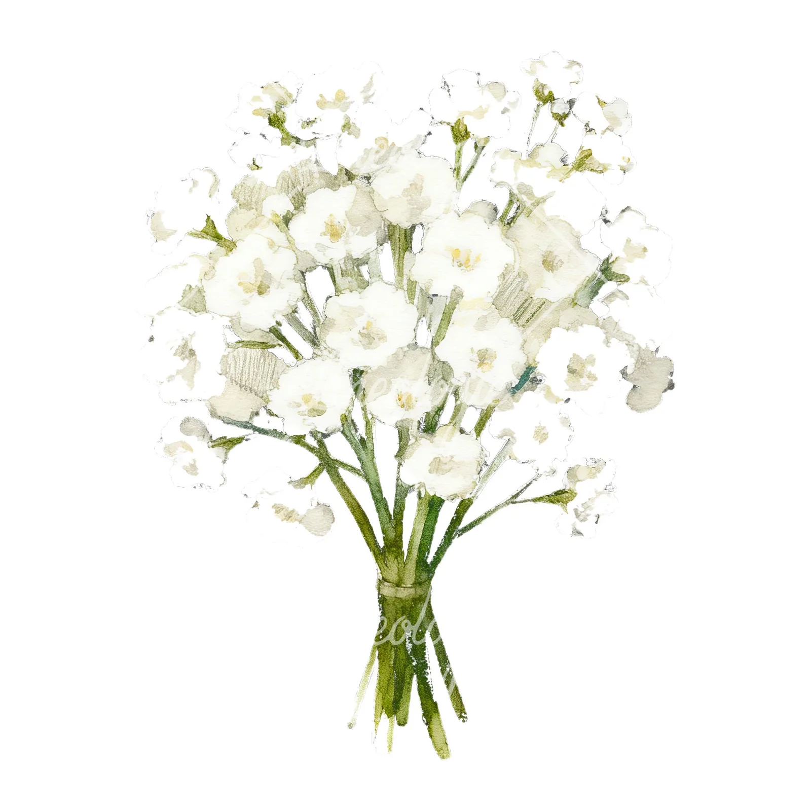 Watercolor babys breath bouquet clipart 1 of 9 on a white background (JPG)
