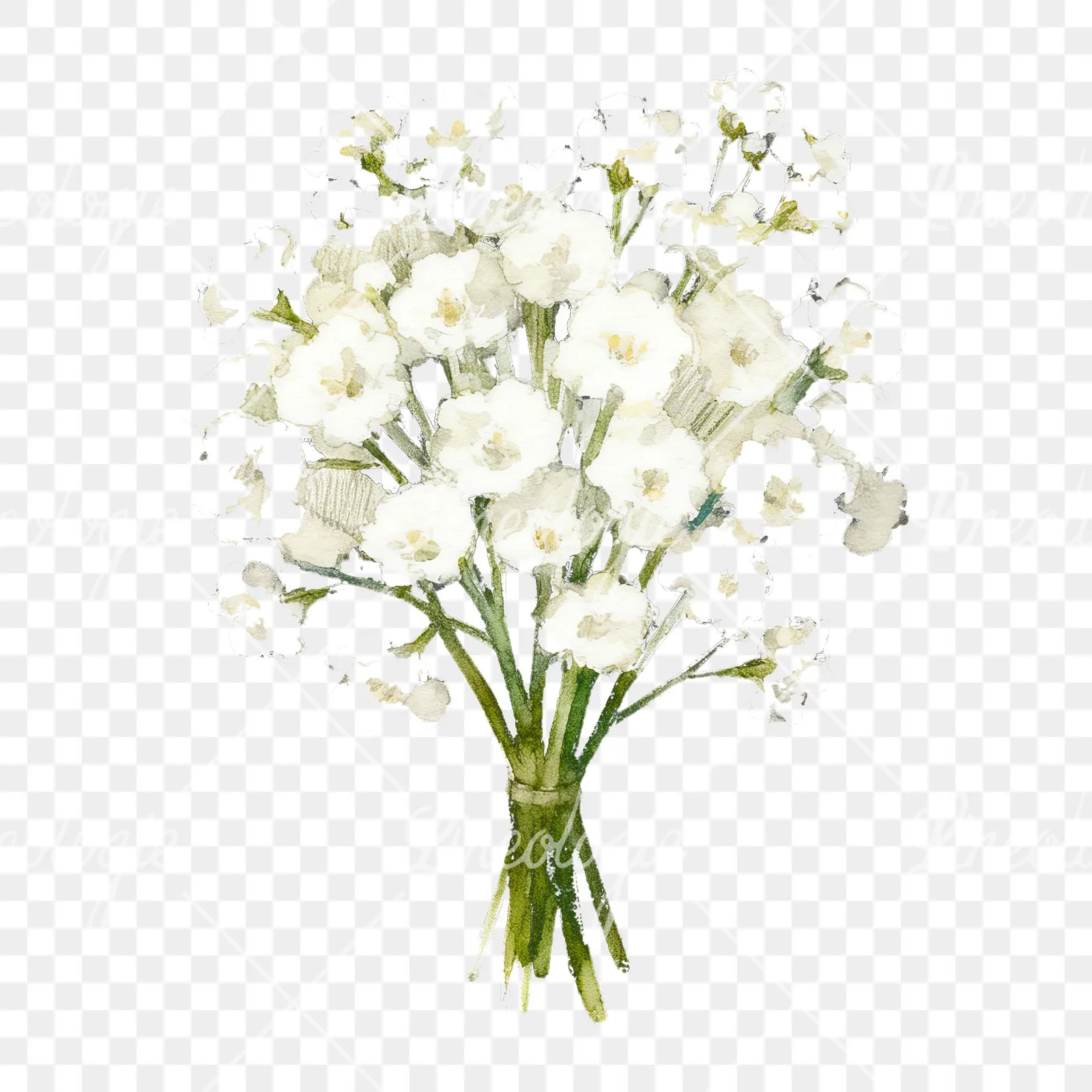 Watercolor babys breath bouquet clipart 1 of 9 on a transparent background (PNG)