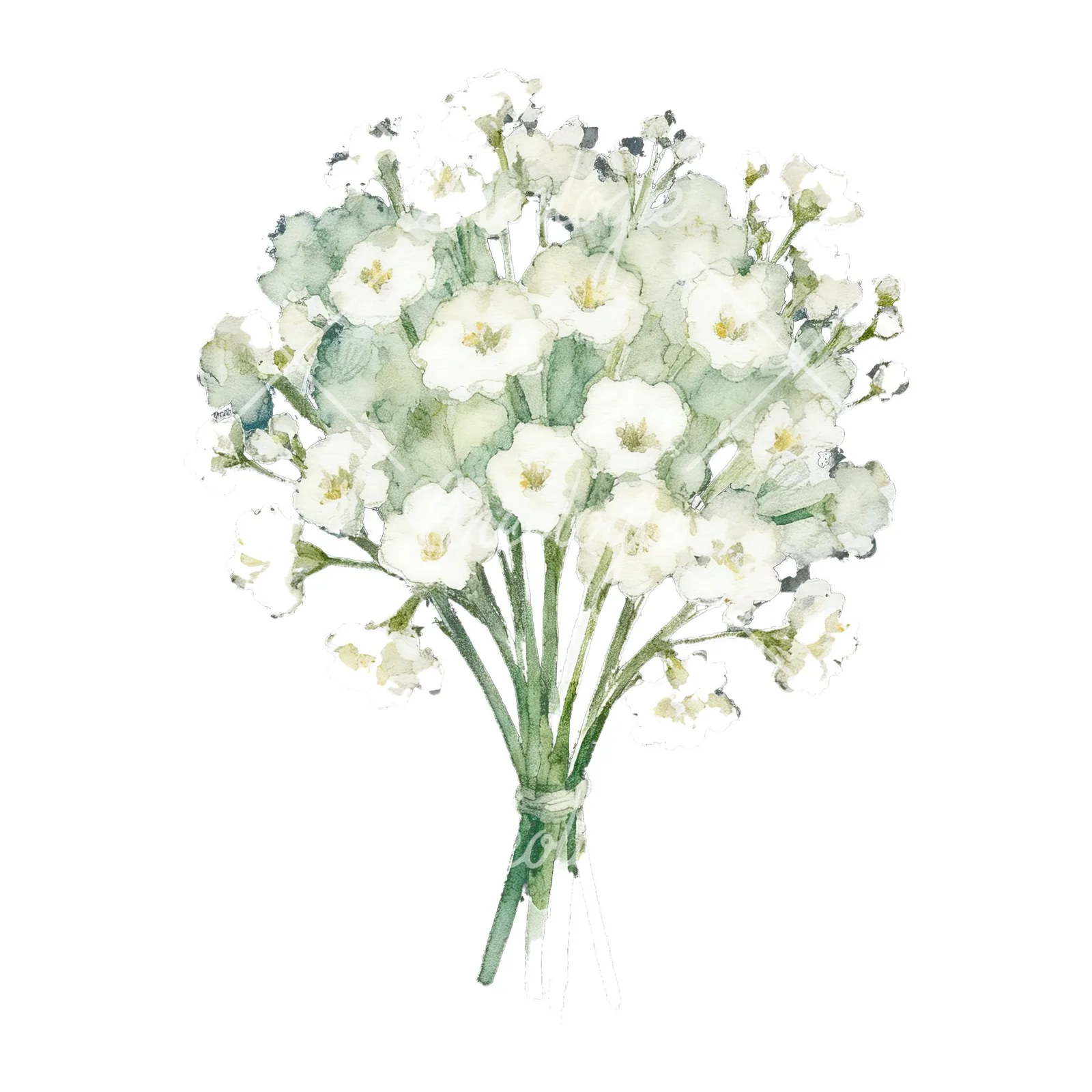 Watercolor babys breath bouquet clipart 2 of 9 on a white background (JPG)
