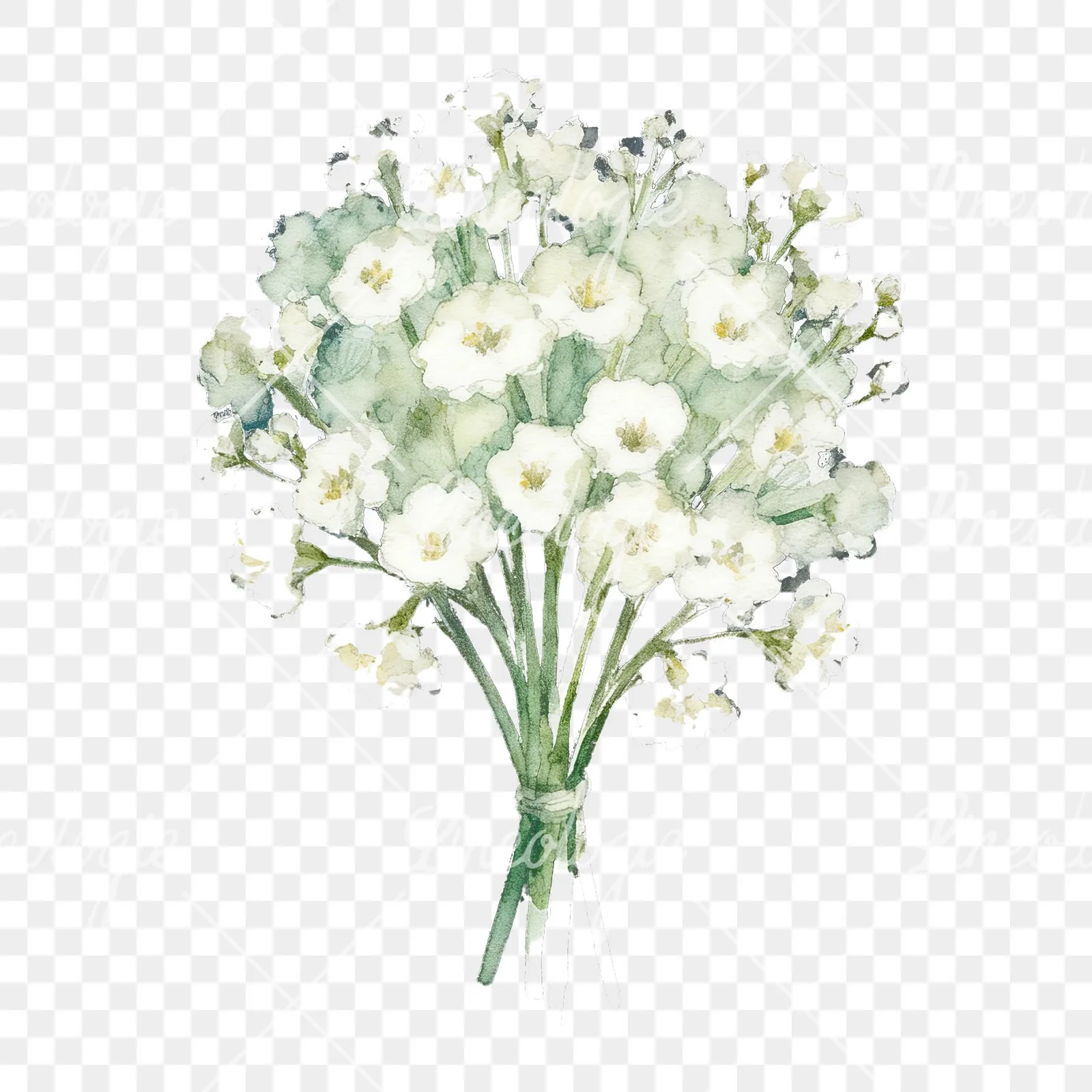 Watercolor babys breath bouquet clipart 2 of 9 on a transparent background (PNG)
