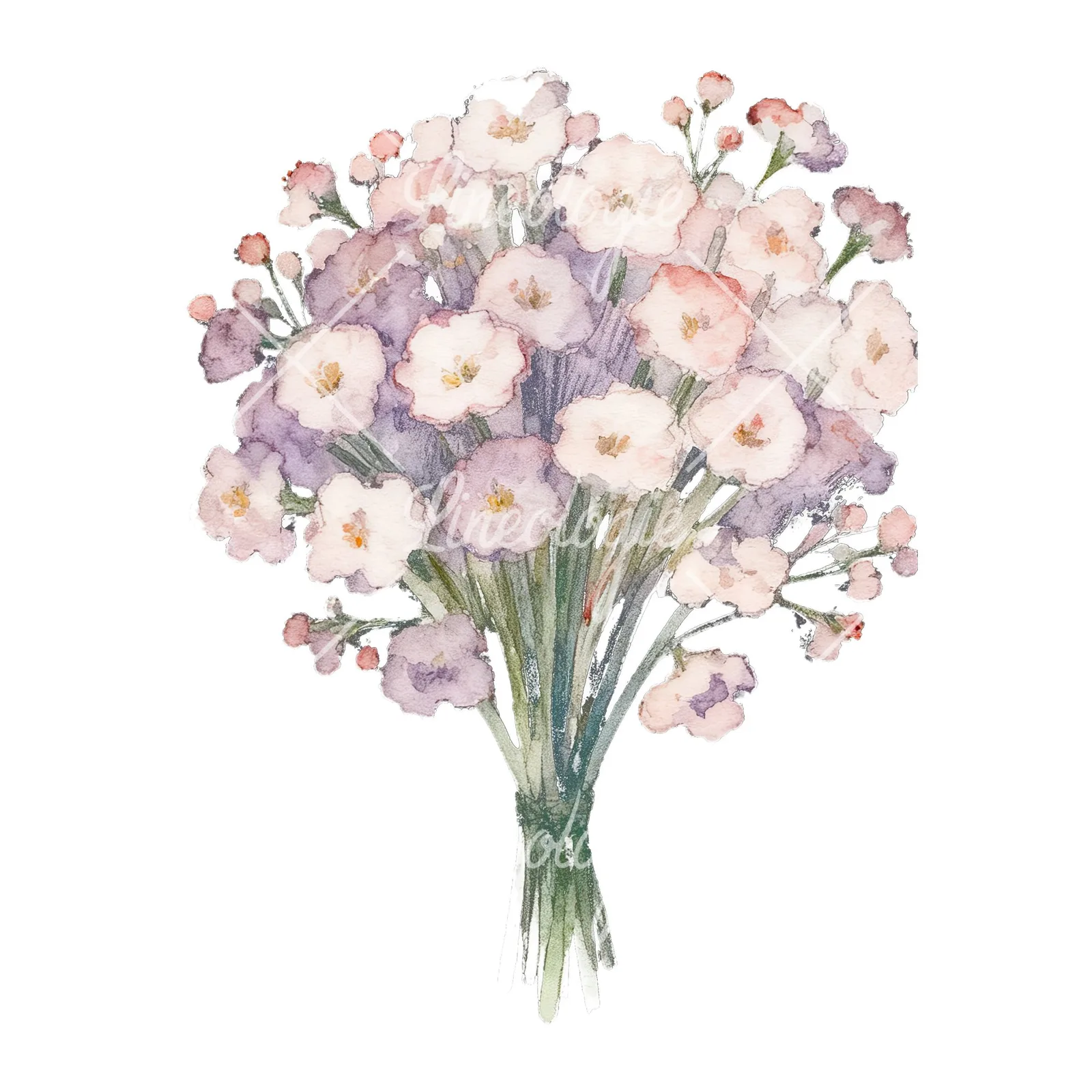 Watercolor babys breath bouquet clipart 3 of 9 on a white background (JPG)