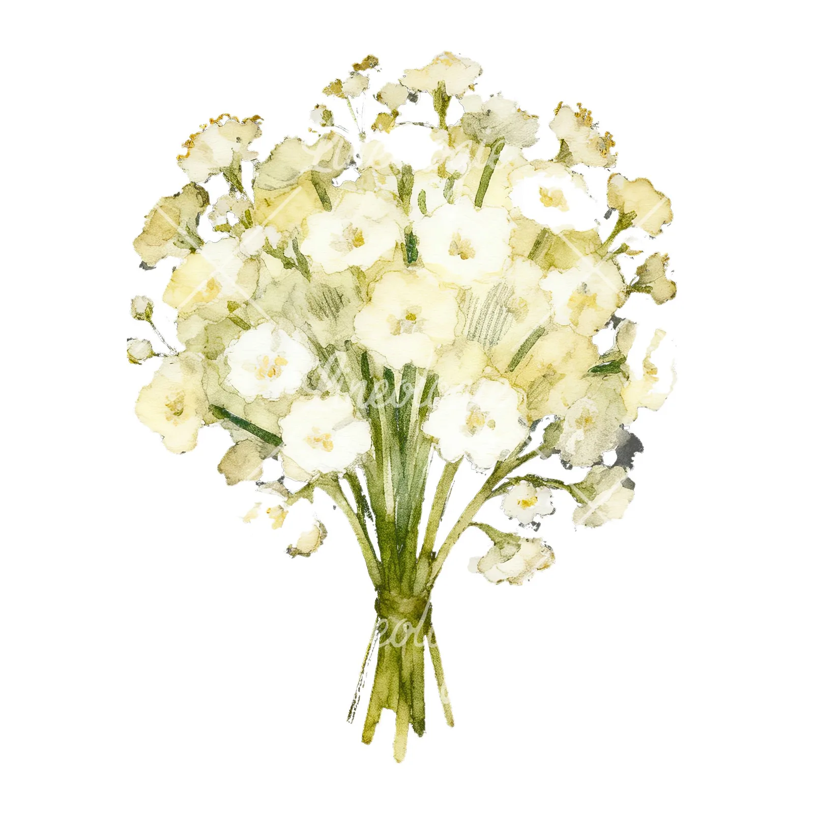 Watercolor babys breath bouquet clipart 4 of 9 on a white background (JPG)