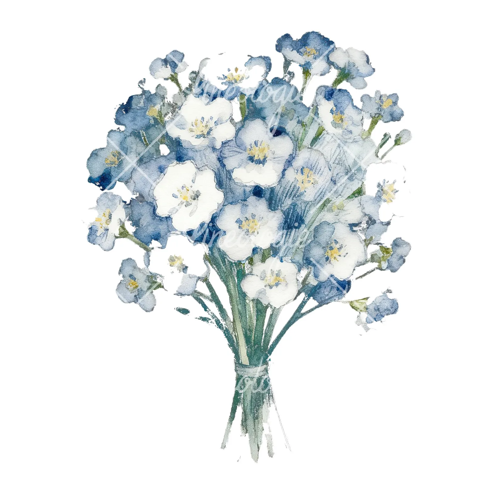 Watercolor babys breath bouquet clipart 5 of 9 on a white background (JPG)