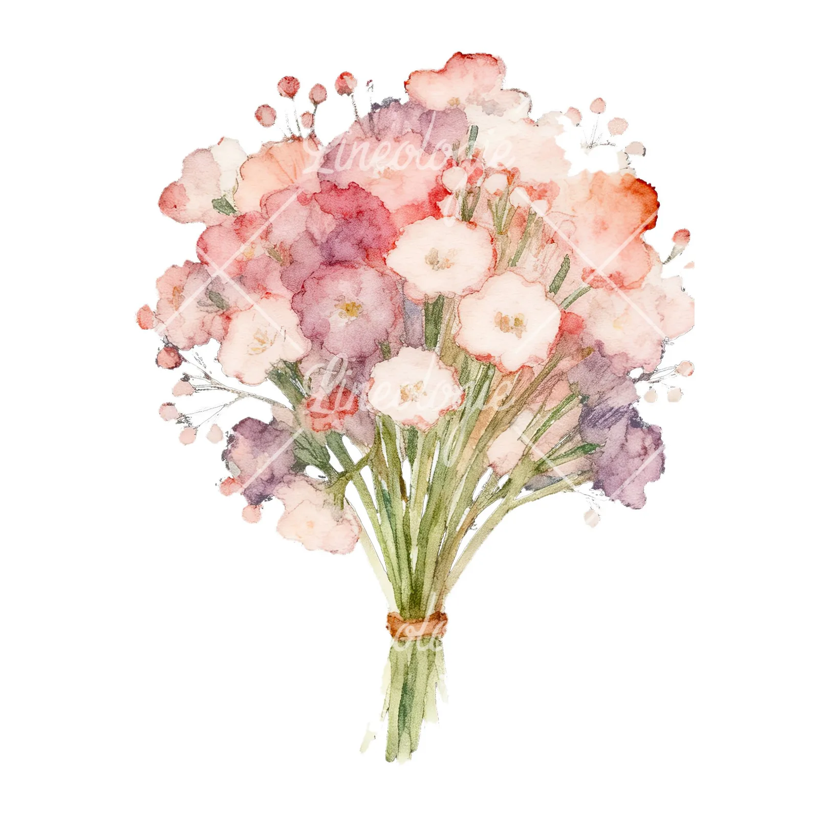 Watercolor babys breath bouquet clipart 6 of 9 on a white background (JPG)