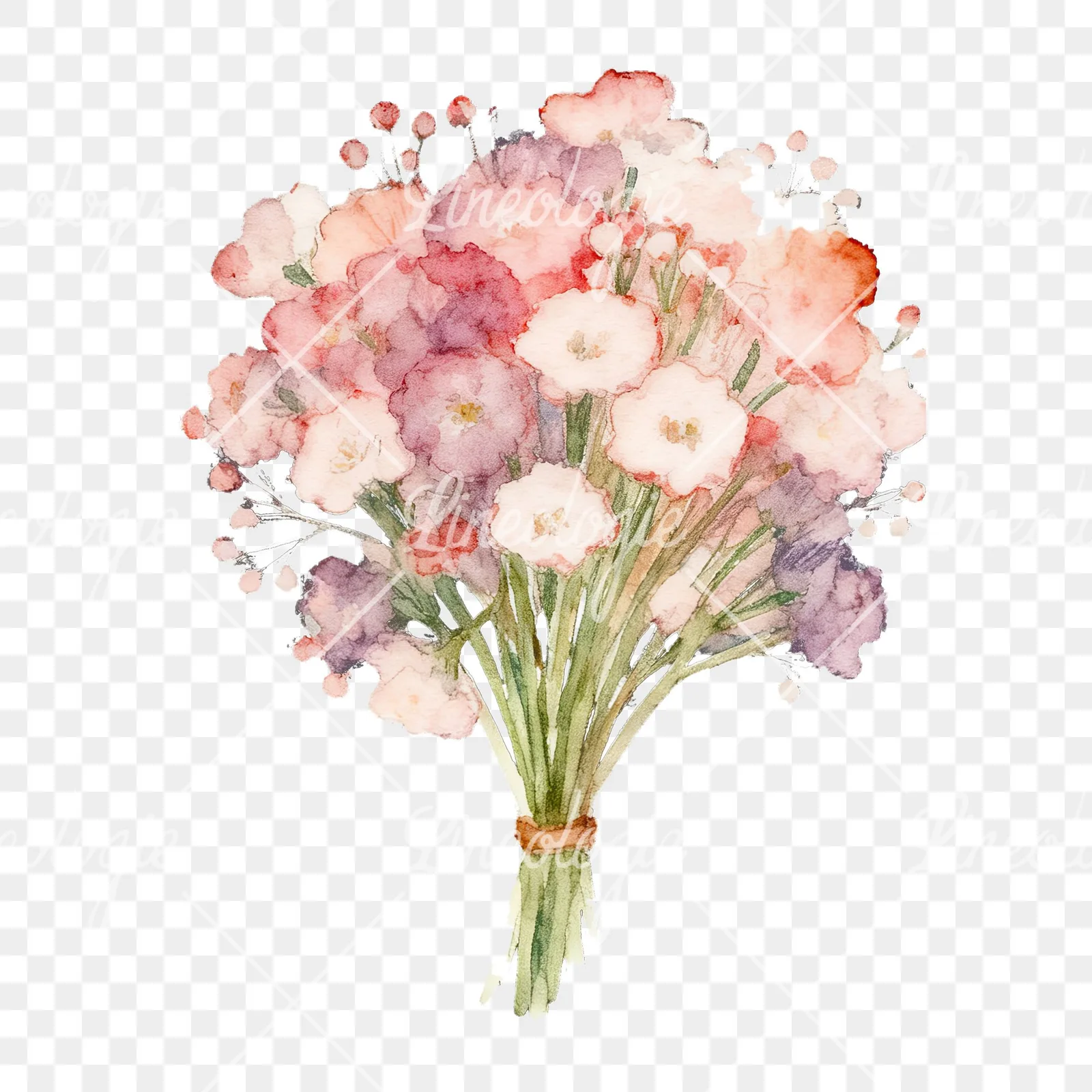 Watercolor babys breath bouquet clipart 6 of 9 on a transparent background (PNG)
