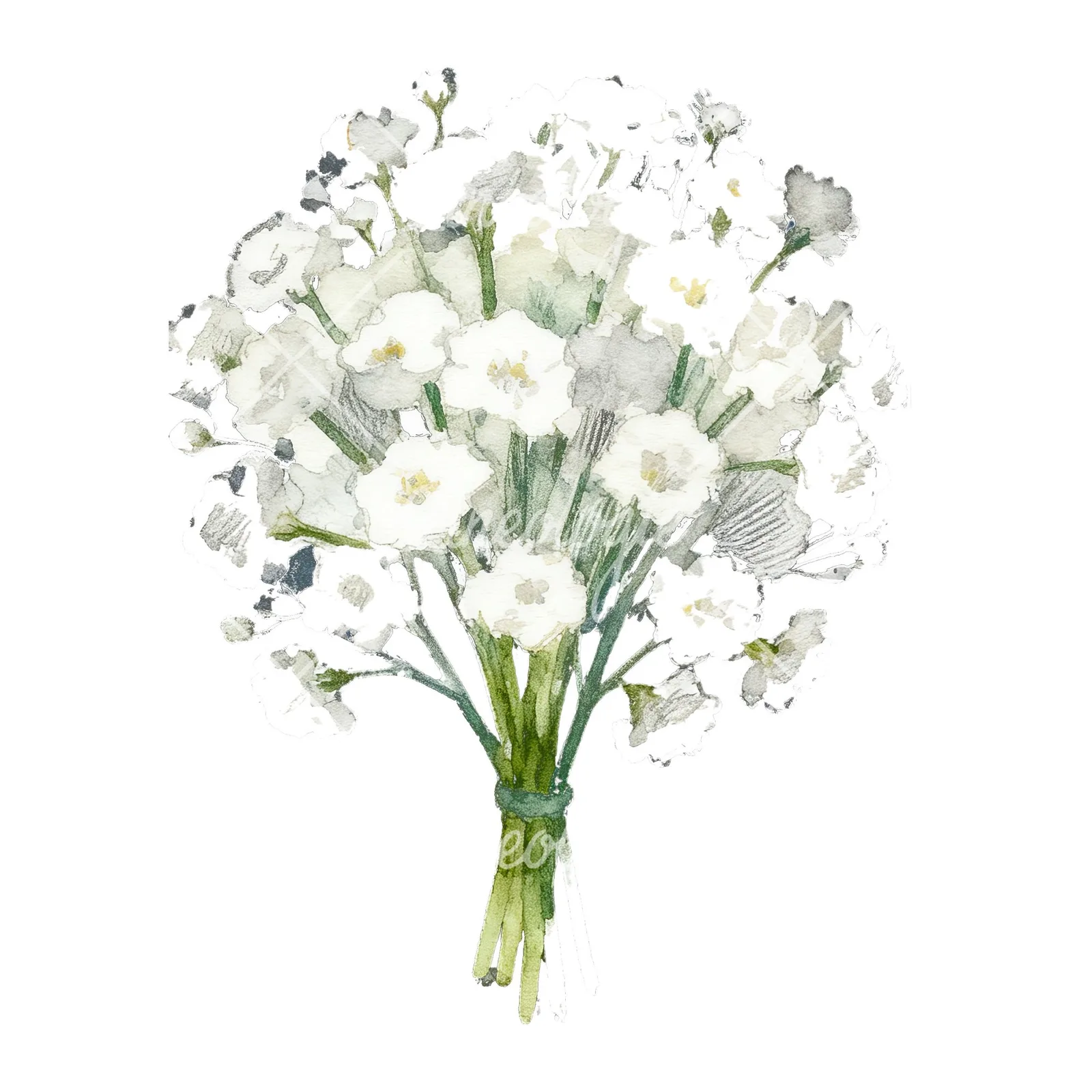Watercolor babys breath bouquet clipart 7 of 9 on a white background (JPG)