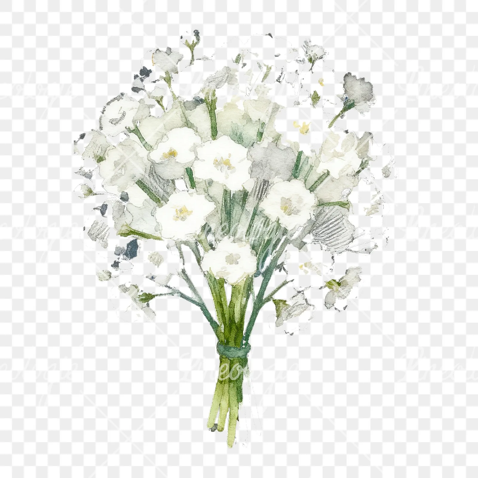 Watercolor babys breath bouquet clipart 7 of 9 on a transparent background (PNG)