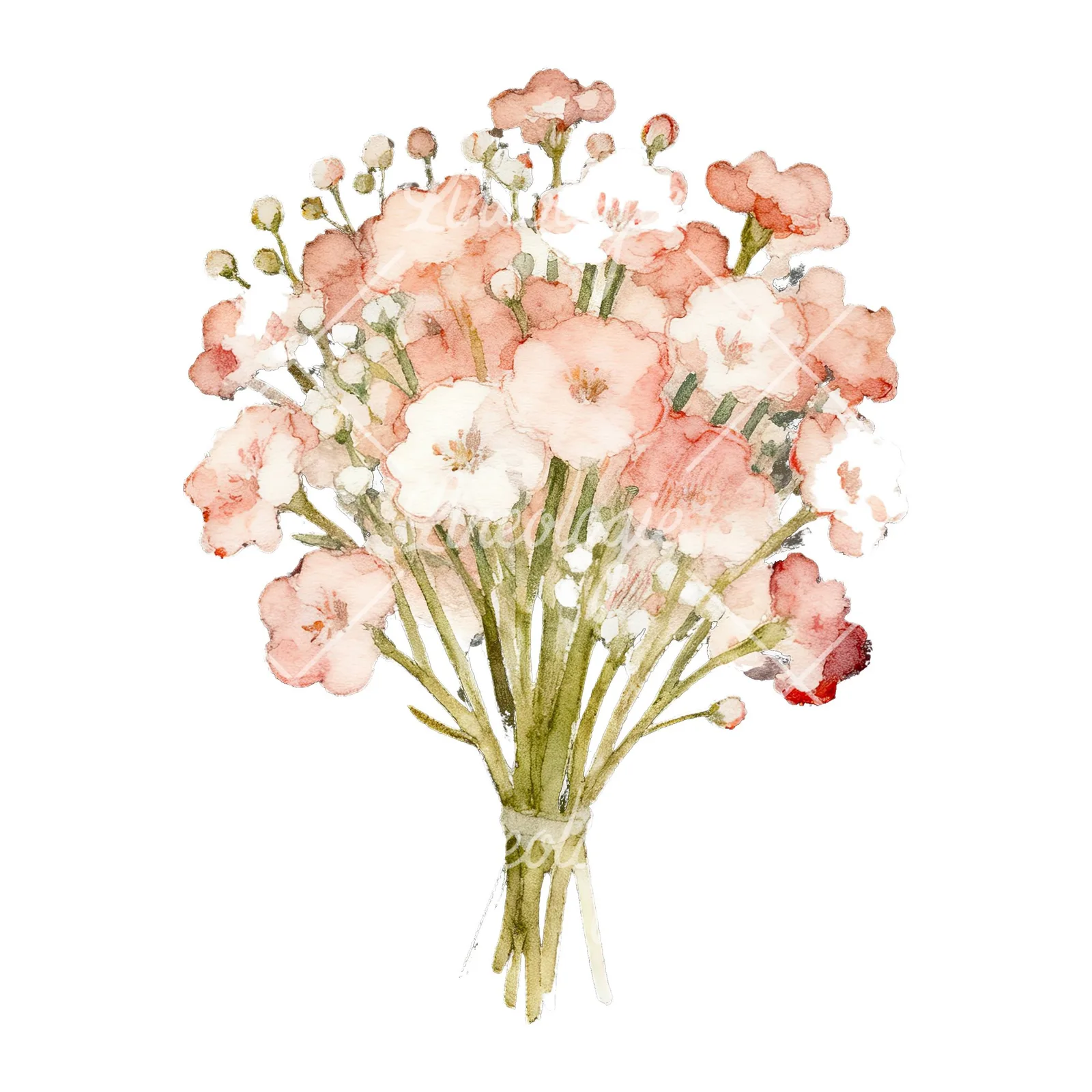 Watercolor babys breath bouquet clipart 8 of 9 on a white background (JPG)