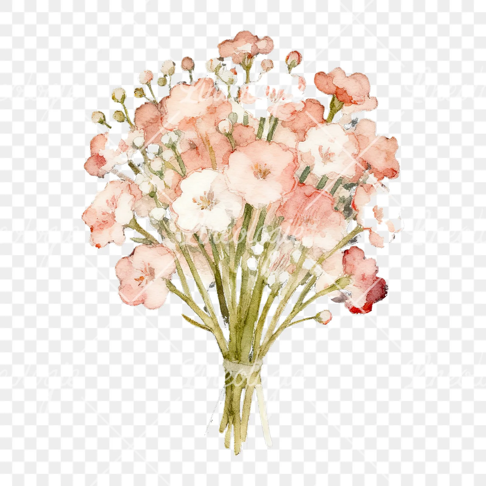 Watercolor babys breath bouquet clipart 8 of 9 on a transparent background (PNG)